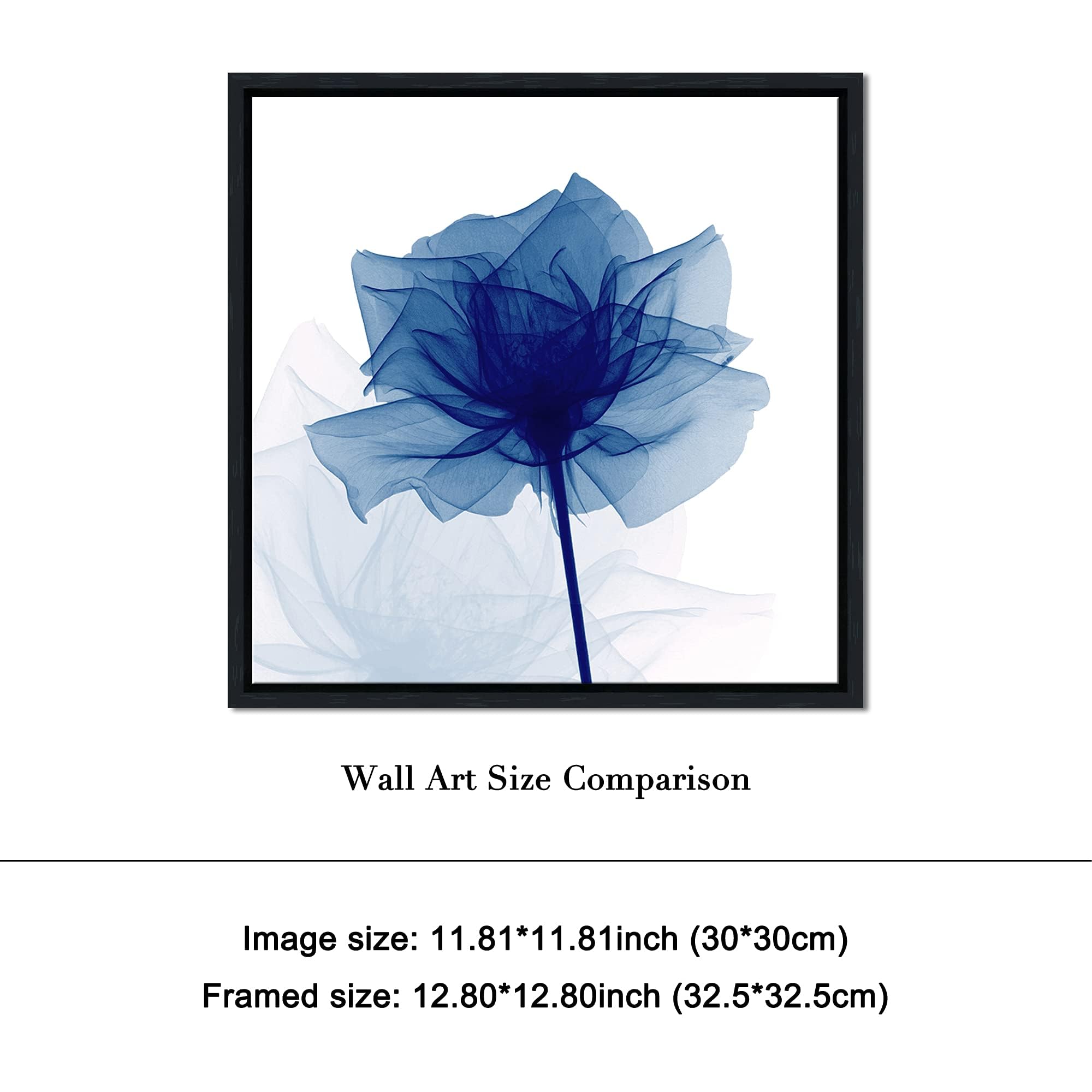 Pyradecor Black Framed Blue Flickering Flower Modern Abstract Paintings Canvas Wall Art Grace Floral Pictures On Canvas Prints A