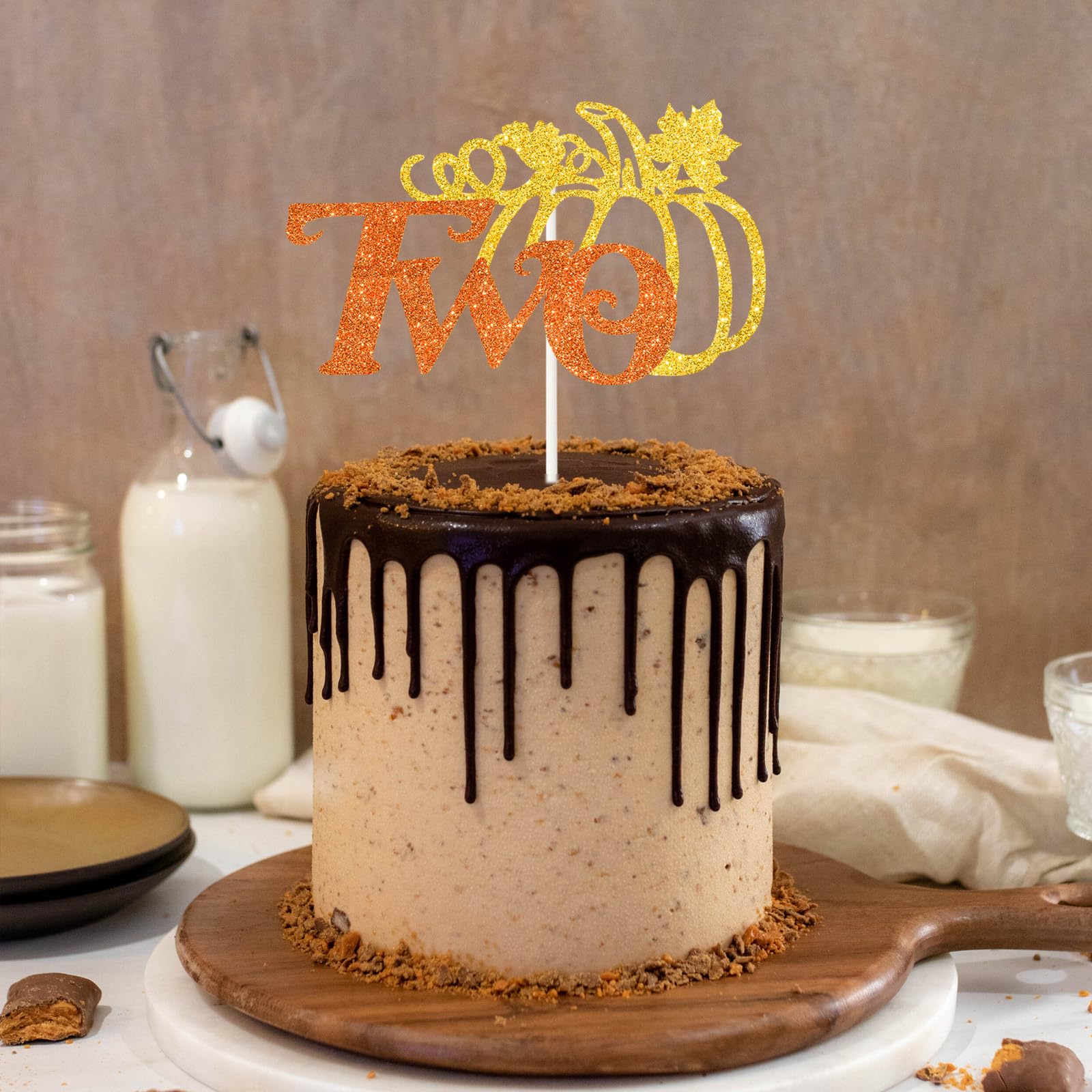 Pumpkin Two Cake Topper - Fall Harvest Theme Pumpkin 2nd Birthday Cake Decor - Autumn Baby Shower Two Years Old Birthday Thanksg