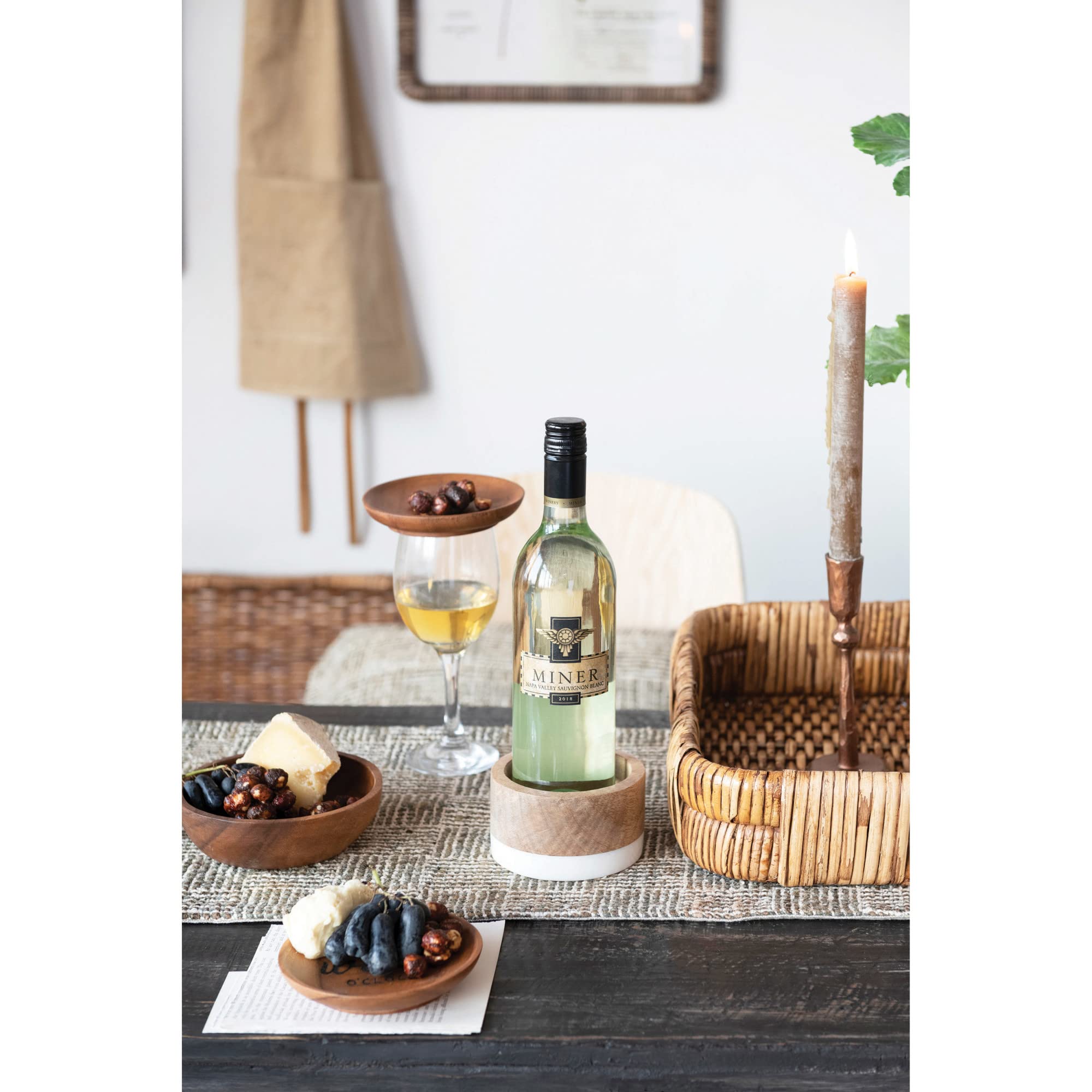 Creative Co-Op Mango Wood and Marble Bottle Holder, 5" L x 5" W x 3" H, Multicolor, Model DF5679