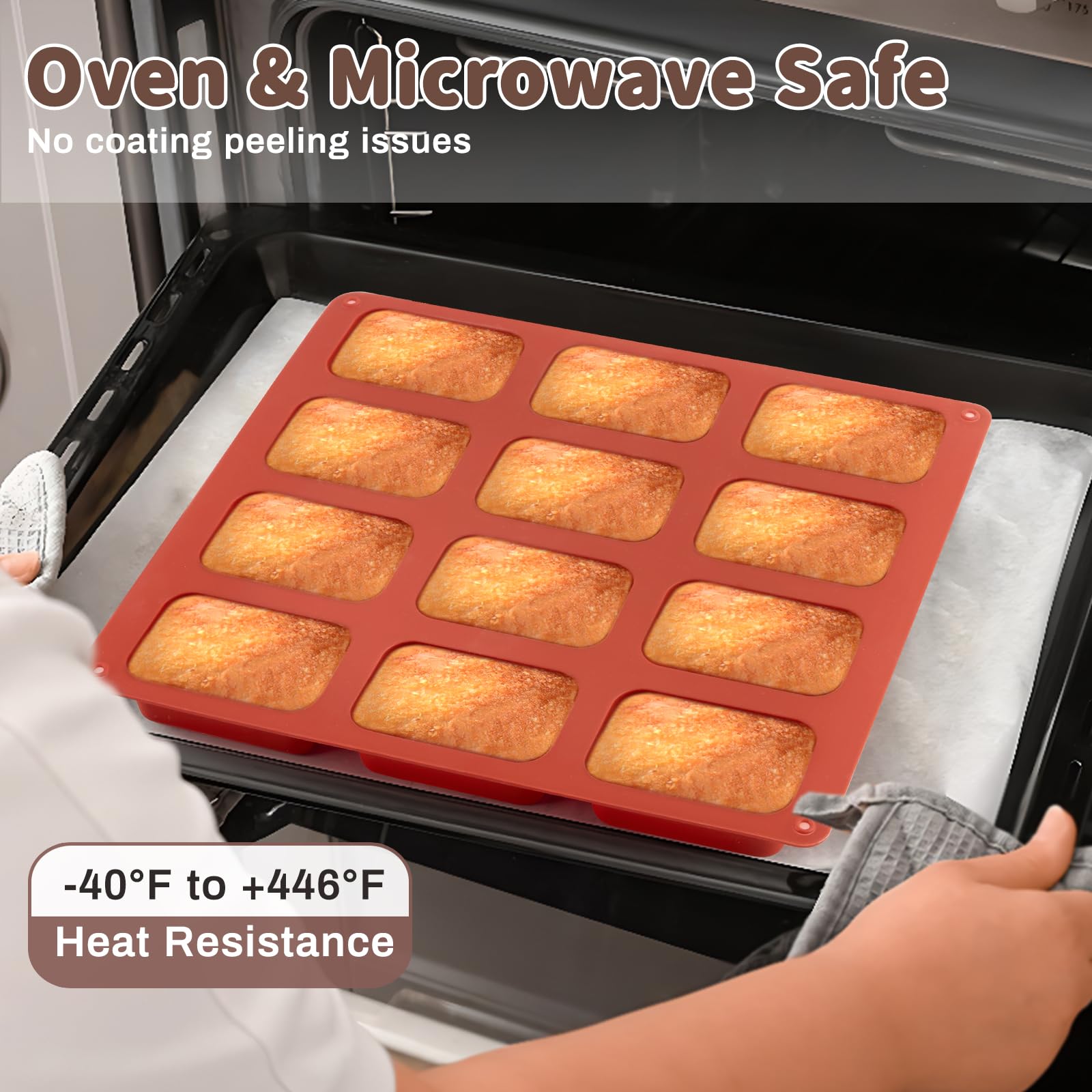 Joersh 2 Pack Silicone Mini Loaf Pan, 12 Cavity Mini Bread Pan Nonstick Silicone Baking Molds For Brownie, Cornbread, Cheesecake