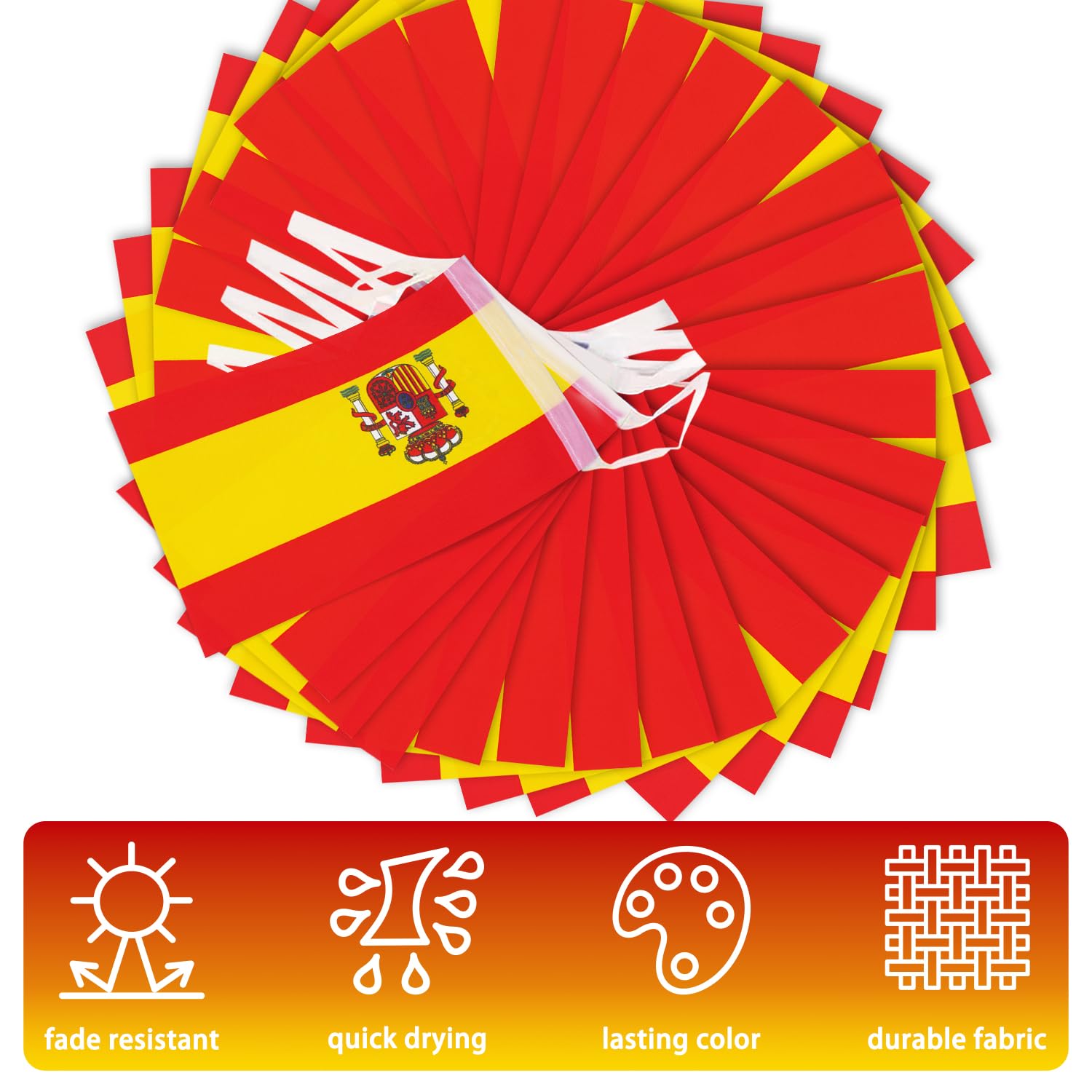 Spain String Flag Pennant Banner, Small Mini Spanish Flags Bunting Banner, National Country Decoration For School, Party, Sports