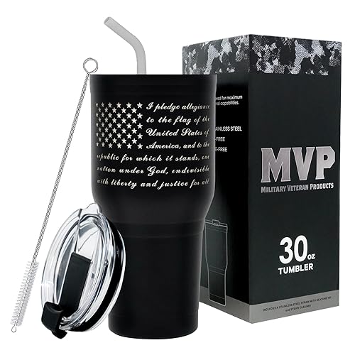 Military Gift Shop 30 Oz American Flag Coffee Tumbler - Double Wall Vacuum Insulated Stainless Steel Pledge Of Allegiance Tumble