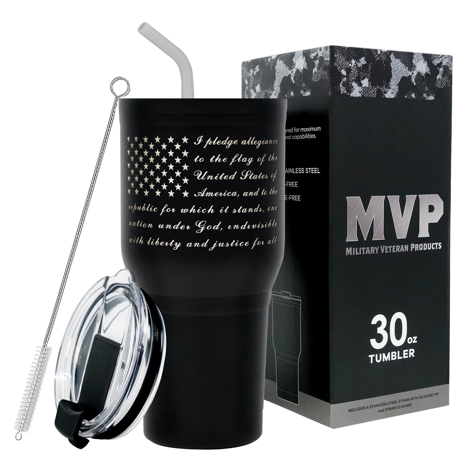 Military Gift Shop 30 Oz American Flag Coffee Tumbler - Double Wall Vacuum Insulated Stainless Steel Pledge Of Allegiance Tumble