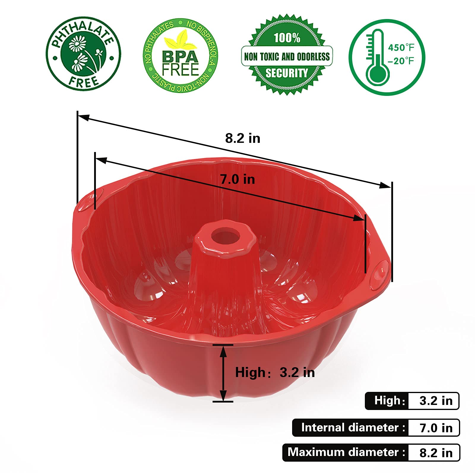 Silivo 7 Inch Silicone Buntz Cake Pans (2 Pack) - 6 Cup Nonstick Silicone Fluted Tube Pans For Baking For Cake, Brownie And Monk