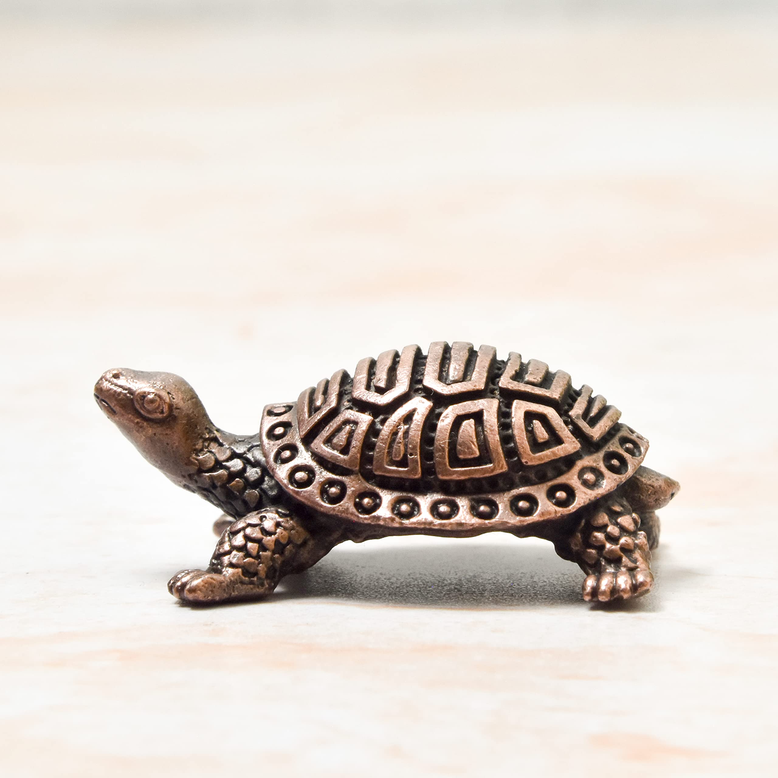 Copper Idols India Handmade Copper Kurma Tortoise With Plate | 0.6 Inch | Patina Antique Finish