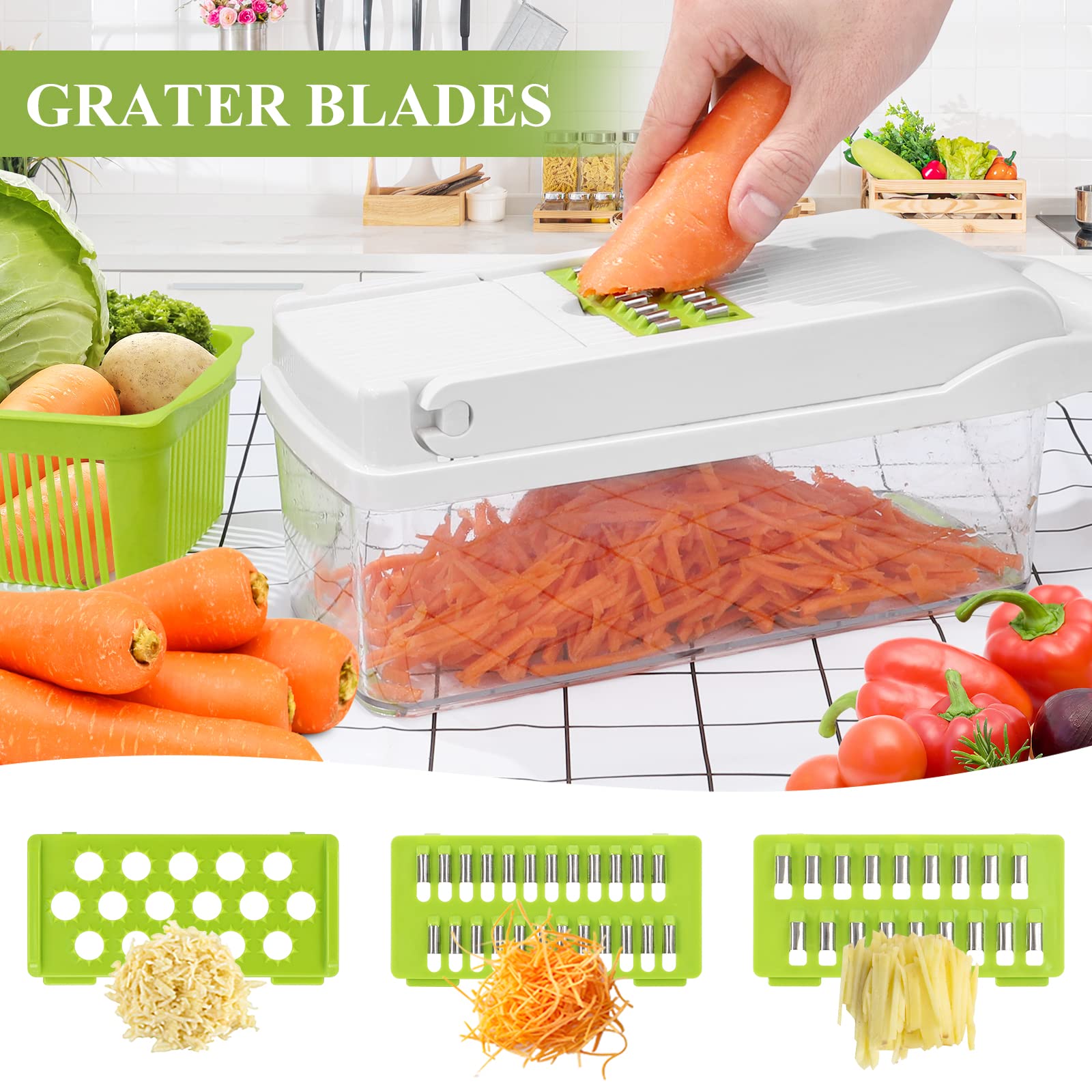 Vrjiszta 13 In 1 Kitchen Vegetable Chopper Slicer Dicer, Food Chopper/Cutter, Veggie Chopper With 8 Blades, Storage Container Fo