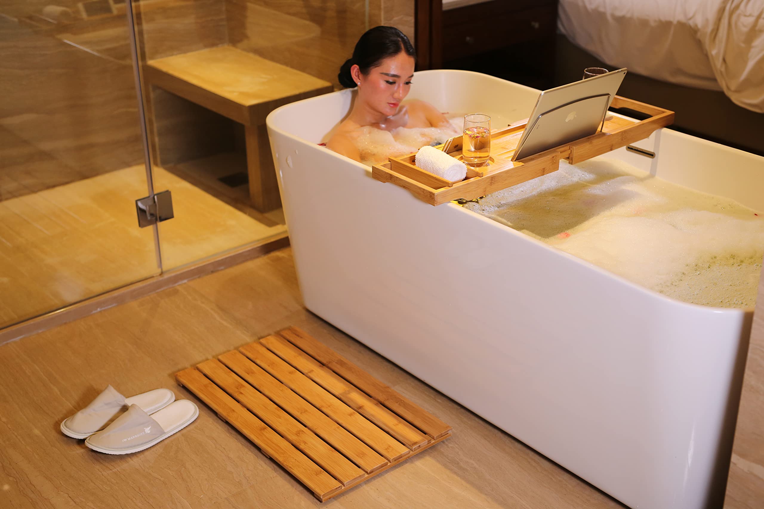 Gobam Bamboo Bath Mat, Large, 26 X 15.8 X 1.3 Inches - Non-Slip - Floor Mat For Bathroom, Spa, Sauna, Kitchen, Indoor & Outdoor