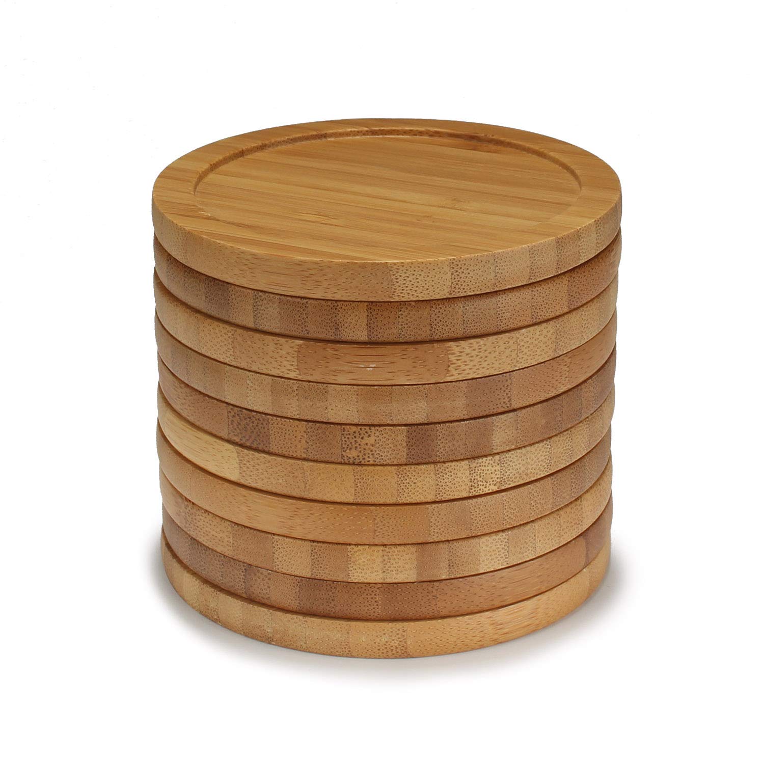 Bamboomn Heavy Duty 100% Eco-Friendly Natural Bamboo Coasters - 3.75'' - Round - 10 Piece Coaster Set