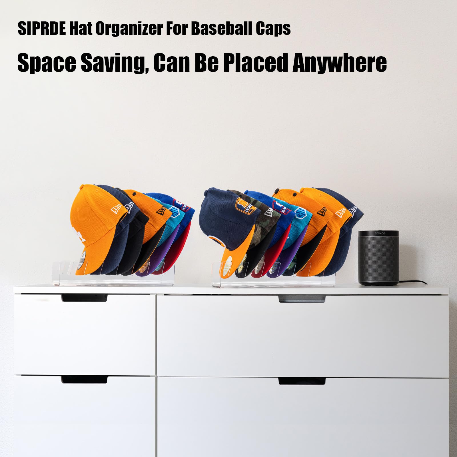 Siprde Hat Stand For Baseball Caps Display And Organizer - 2 Pack, No Install Acrylic Hat Holder For 14 Baseball Caps For Bedroo