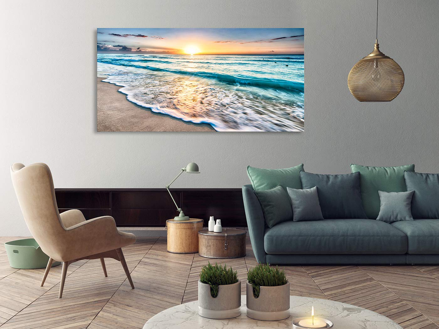 S02275 Canvas Prints Wall Art Beach Sunset Ocean Waves Nature Pictures Stretched Pictures to Photo Paintings on Canvas for Home Office Decorations Wall D?or XXLarge 30x60inch