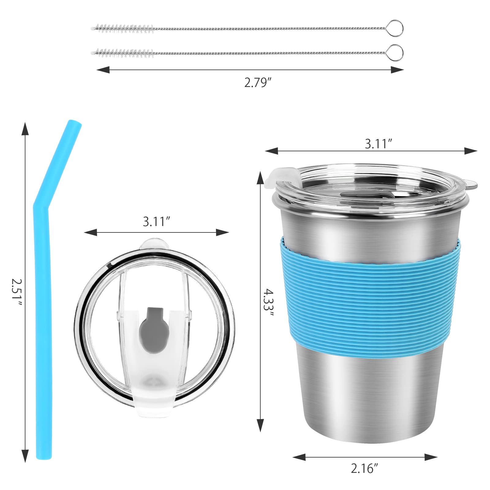 Yummy Sam Stainless Steel Kids Cups, 12oz Unbreakable Tumblers with Silicone Straws, 5 Pack, Dishwasher Safe, Spill-proof