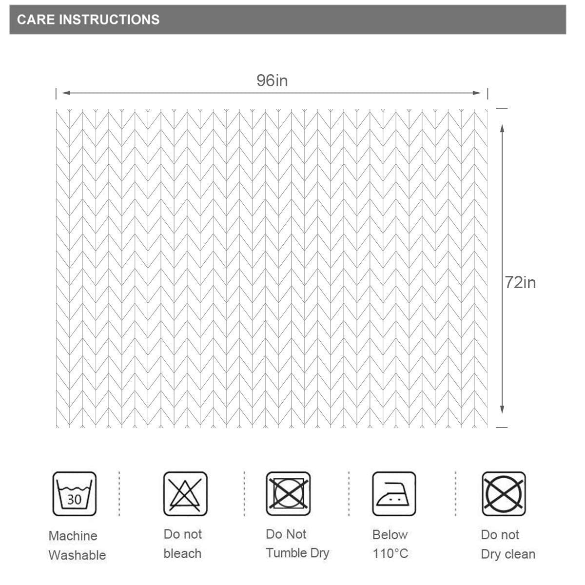 Riyidecor Extra Wide 96Wx72H Inch Shower Curtain White 96 Width Long for Bathroom Geometric Herringbone Chevron Striped Simple Modern Classy Contemporary 16 Metal Hooks Polyester Fabric Set Waterproof