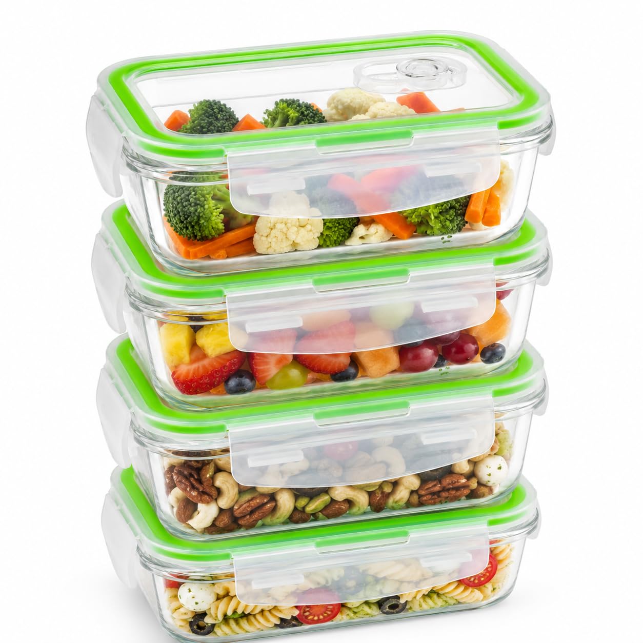 Glass Containers With AirVent Lids, 420 Ml, Set Of 4, Airtight & Leakproof