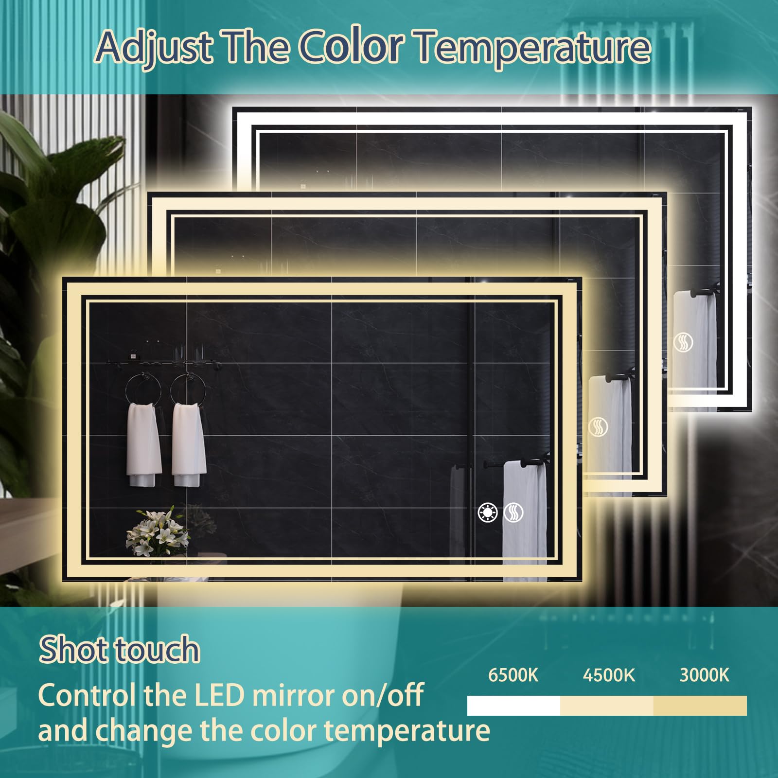 Getovin 48 X 28'' Led Mirror For Bathroom Fogless Bathroom Mirror With Led Lights Stepless Dimmable 3 Colors Front And Backlit L