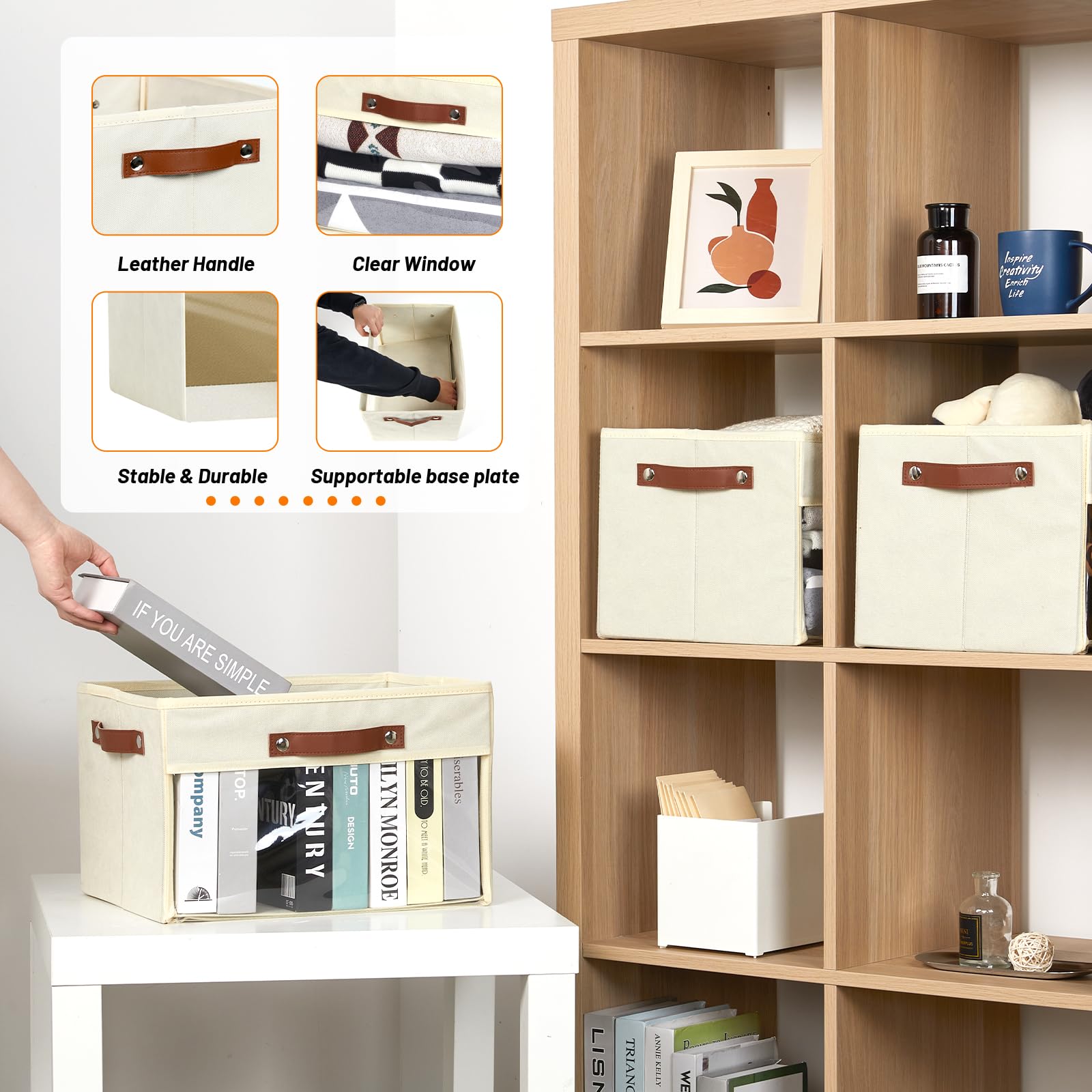 Hnzige Fabric Large Closet Storage Bins For Organizing With Clear Window, Collapsible Rectangle Storage Baskets For Shelves, Dec