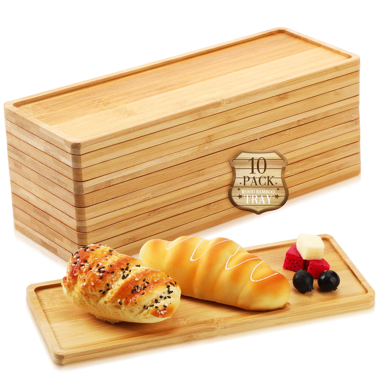 Bokon 10 Pcs Rectangle Wood Bamboo Tray Bamboo Serving Tray Wooden Serving Platter Wooden Tray For Bathroom Counter Trays For Se