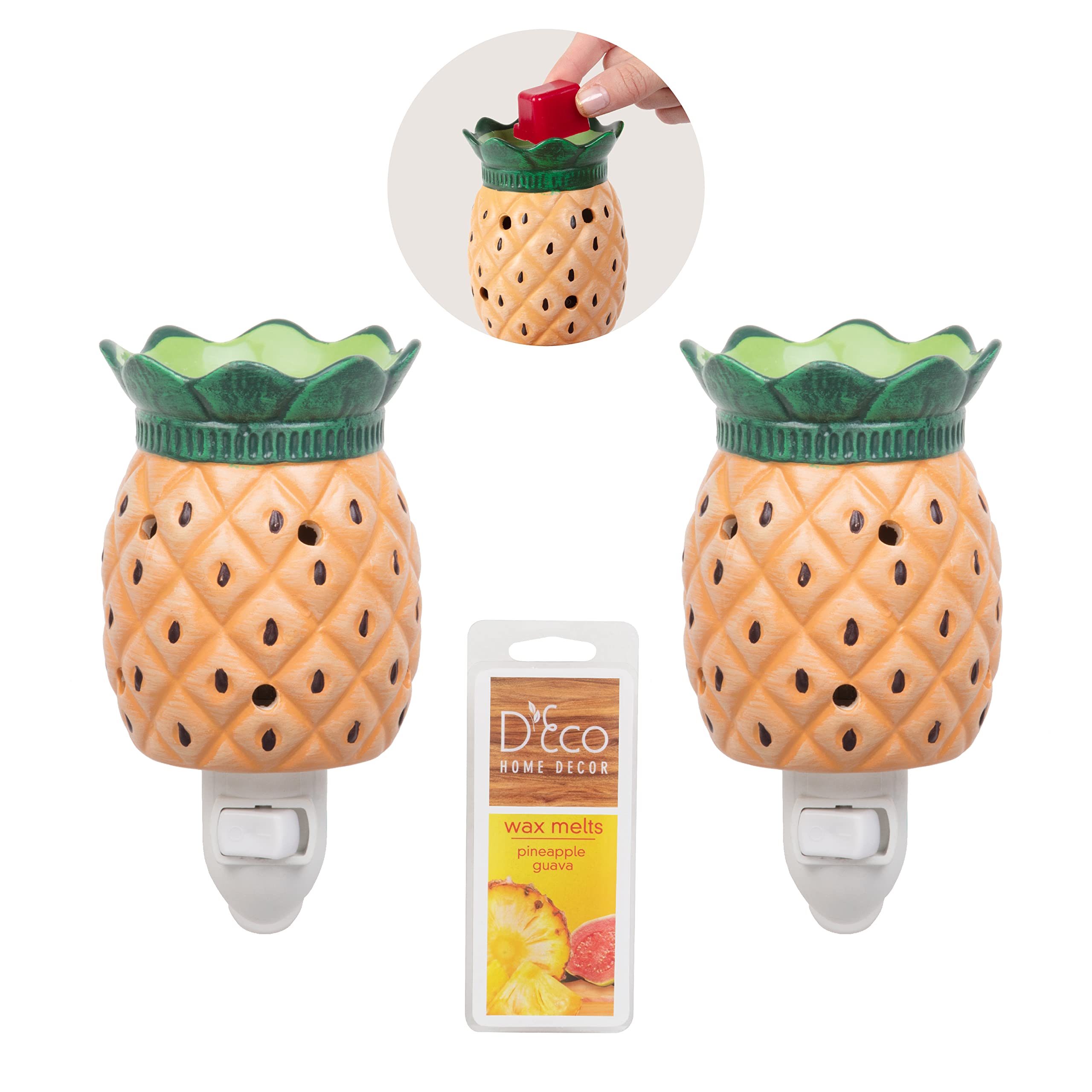 Pineapple Plug-in Fragrance Wax Melt Warmers (2 Pack)- Electric Scented Tart, Oil & Candle Warmer w 4 Guava Pineapple Wax Cubes 