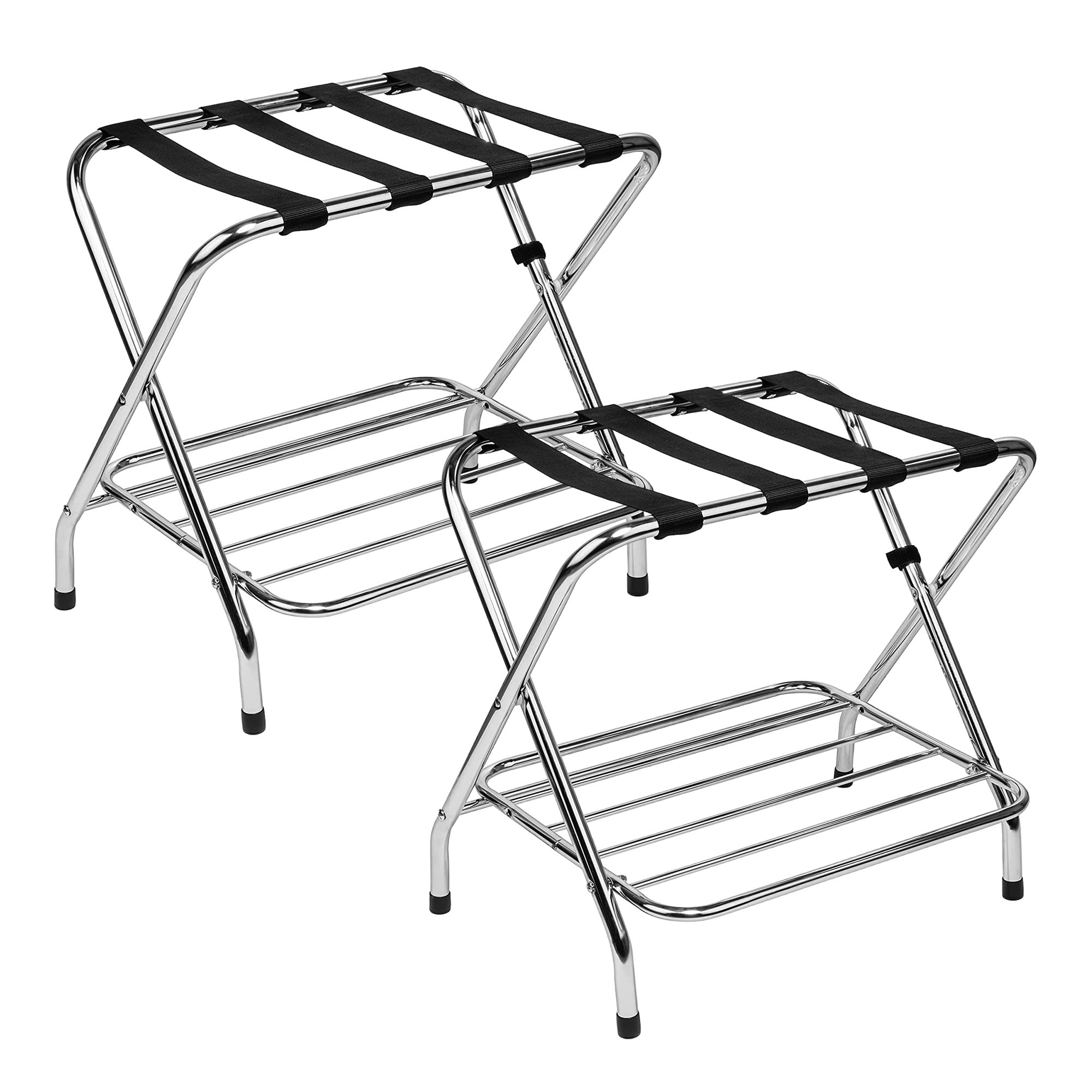 Ustech Luggage Rack, Foldable Suitcase Stand, Set Of 2, Metal Luggage Holders For Guest Room With Extra Shelf, Foldable Steel Fr