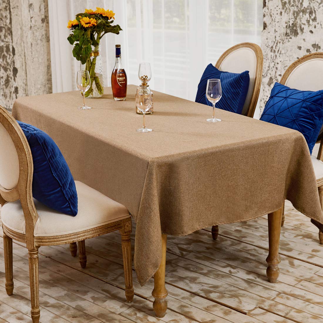 BALCONY & FALCON Rectangle Faux Linen Table Cloth Waterproof Washable Wipeable Table Cover for Kitchen Dinning Tabletop Buffet D