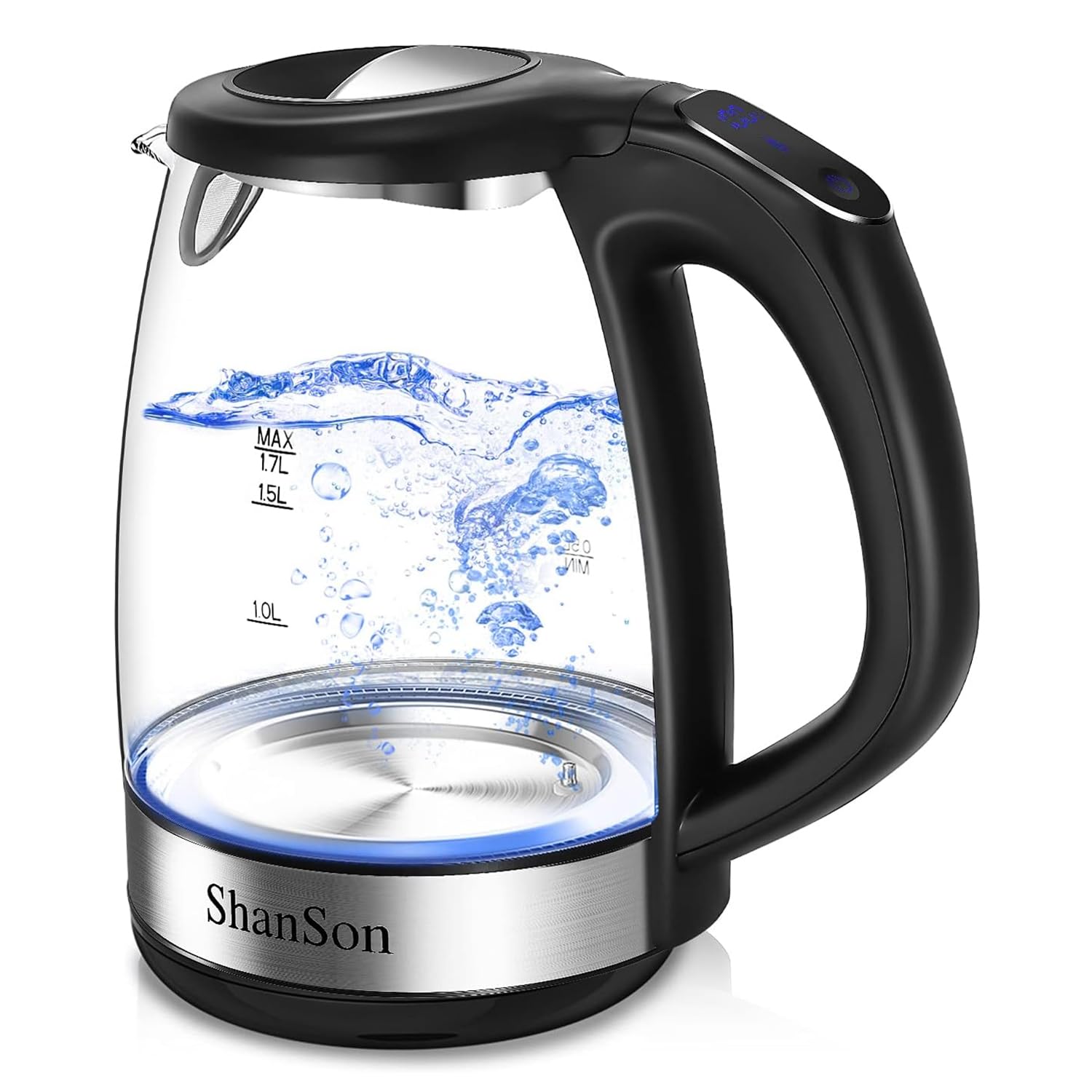 ShanSon 1.7L Electric Glass Kettle 1500W Temperature Control Fast Water Boiler BPA Free Auto Shut-off Protection Electric Teapot