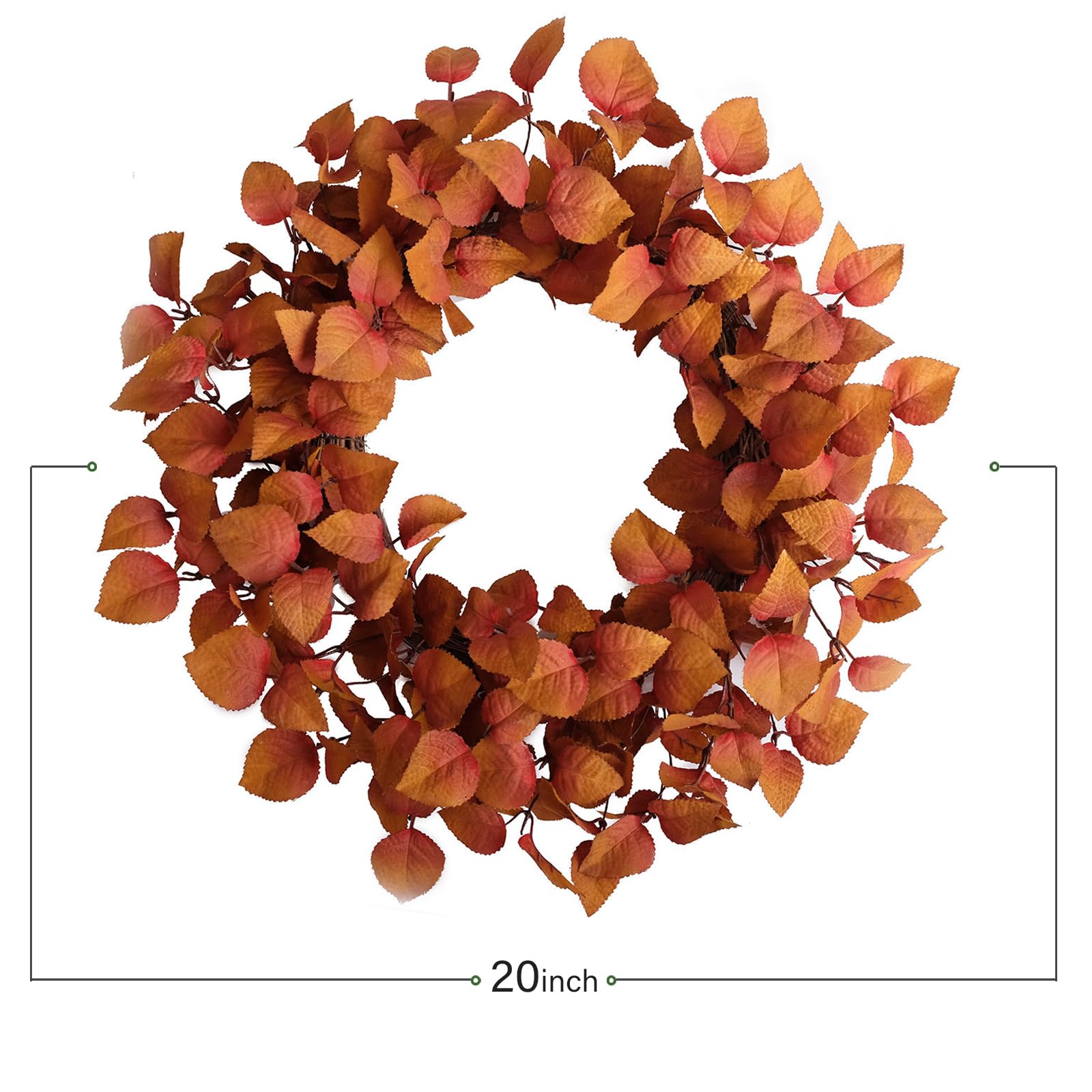 TEMPUS 20 Inch Artificial Fall Leaves Wreath - Handcrafted Autumn Grapevine Wreath for Front Door, Indoor/Outdoor Thanksgiving H