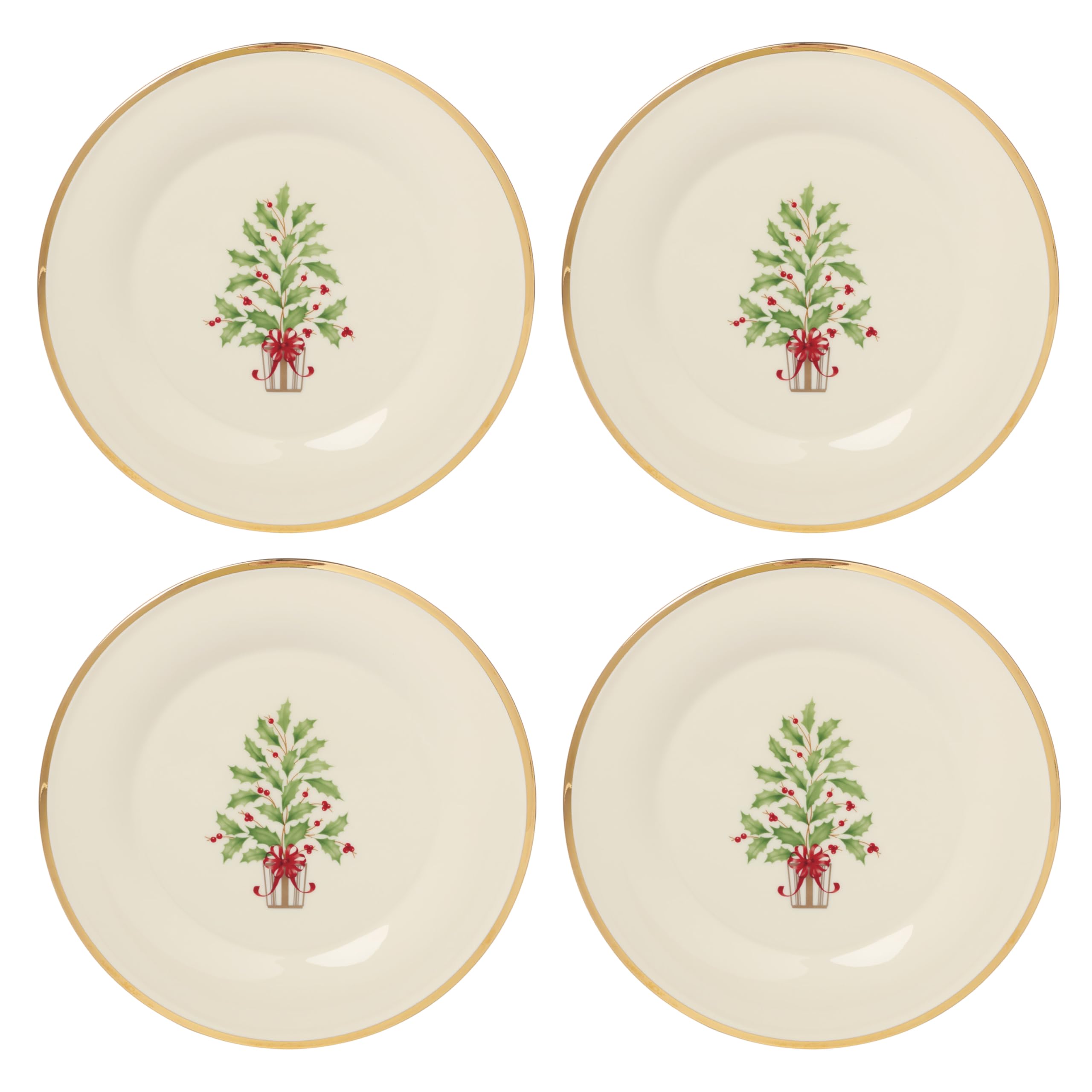 Lenox 897744 Holiday Tree Accent Plates, Service For 4, Christmas Dishes, Dinnerware Set,
