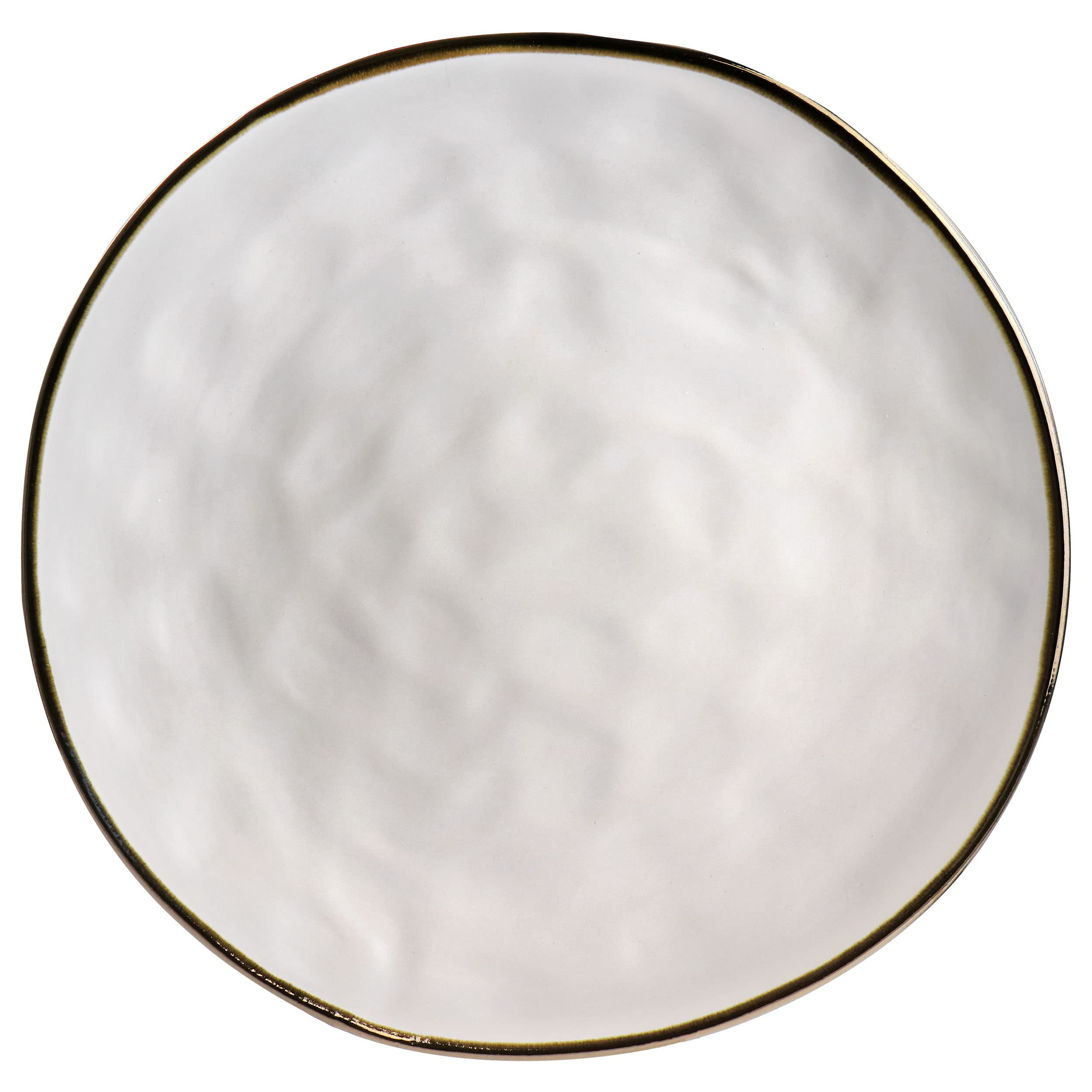 Elama Modern 16 Piece Stoneware Dinnerware Set in Matte White with Gold Rim, (ELM-MATTE)