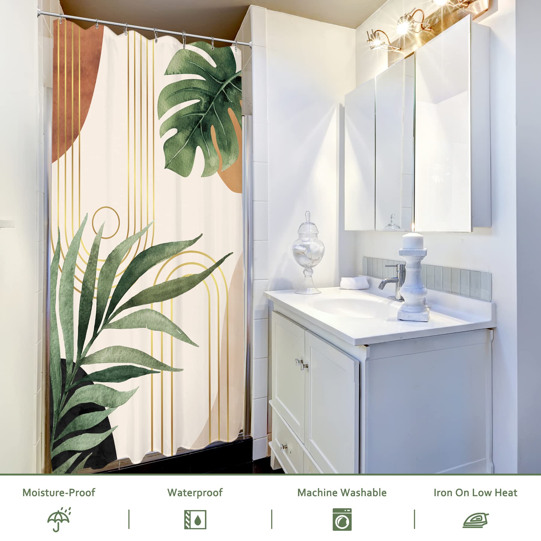 Glawry Small Stall Narrow Shower Curtain 39Wx72L Inches Single Tropical Boho Mid Century Leaves Abstract Bathroom Palm Leaf Plan