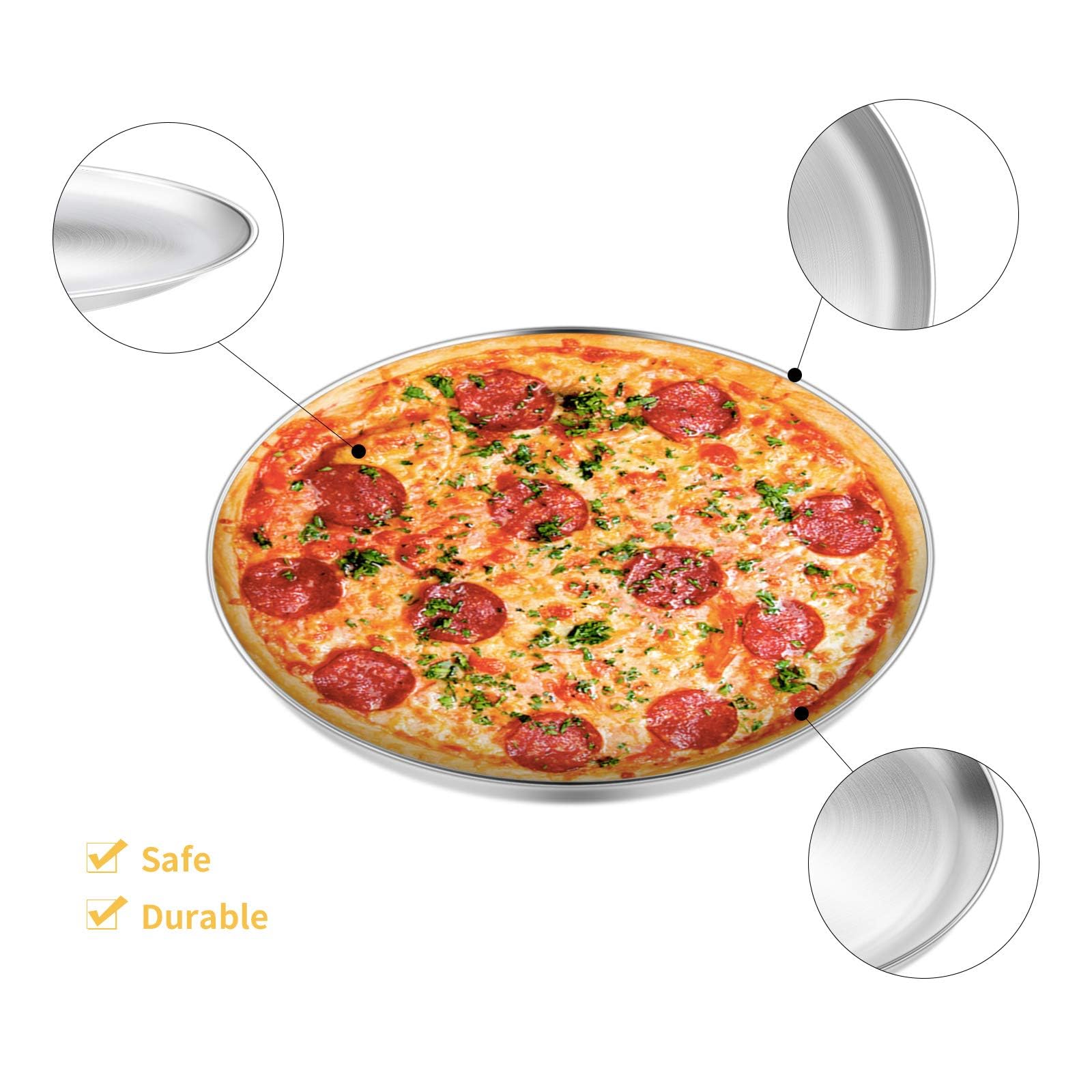 Yododo Pizza Pans, 12 Inch Stainless Steel Pizza Tray, Round Pizza Dish Plate For Oven Baking, Healthy & Heavy Duty, Rust Free &
