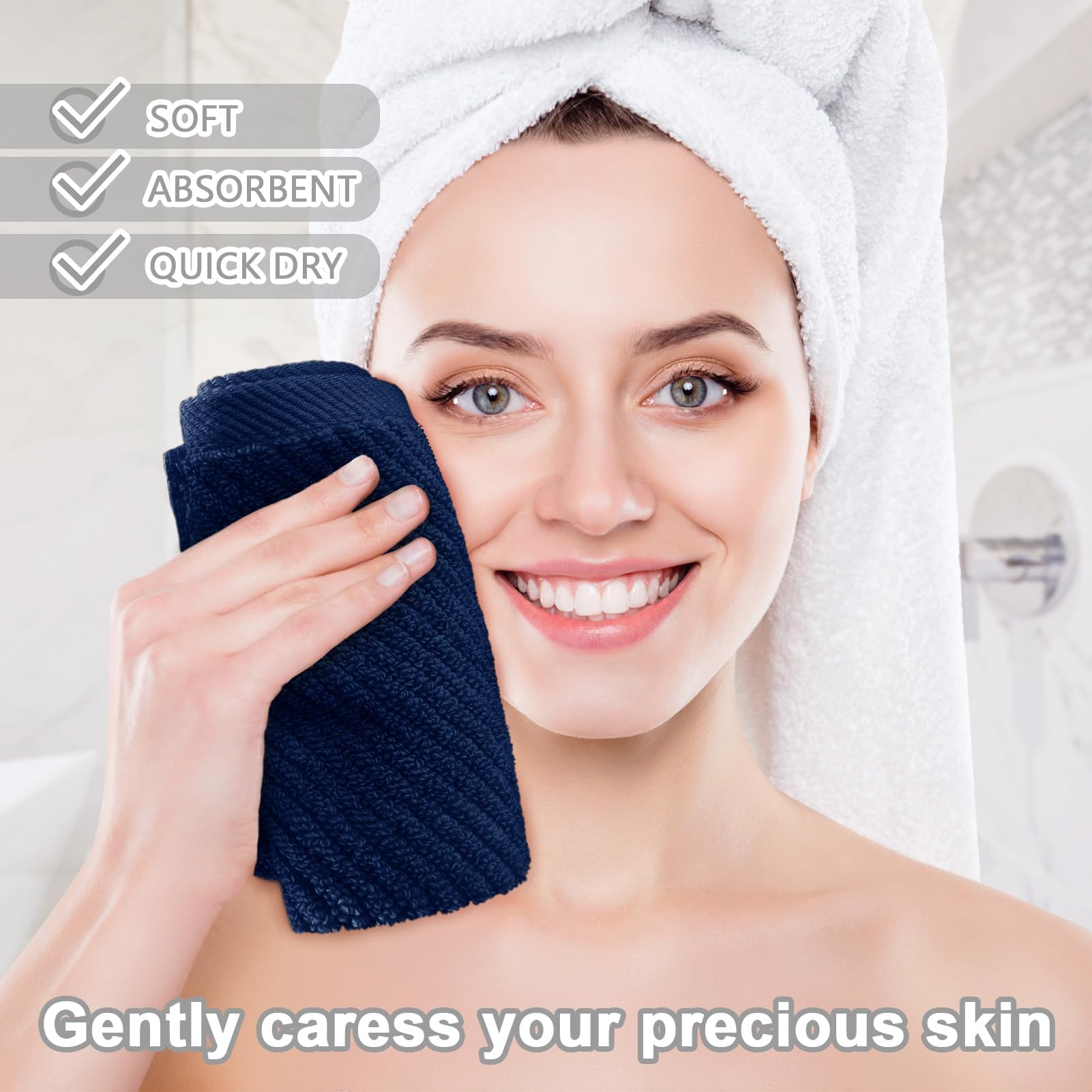 Wash Cloths For Your Face (13''X13'') - 100% Cotton | Lightweight | Thick | Quick Dry | Soft | Absorbent, Hand Towels 6 Pack, Wa