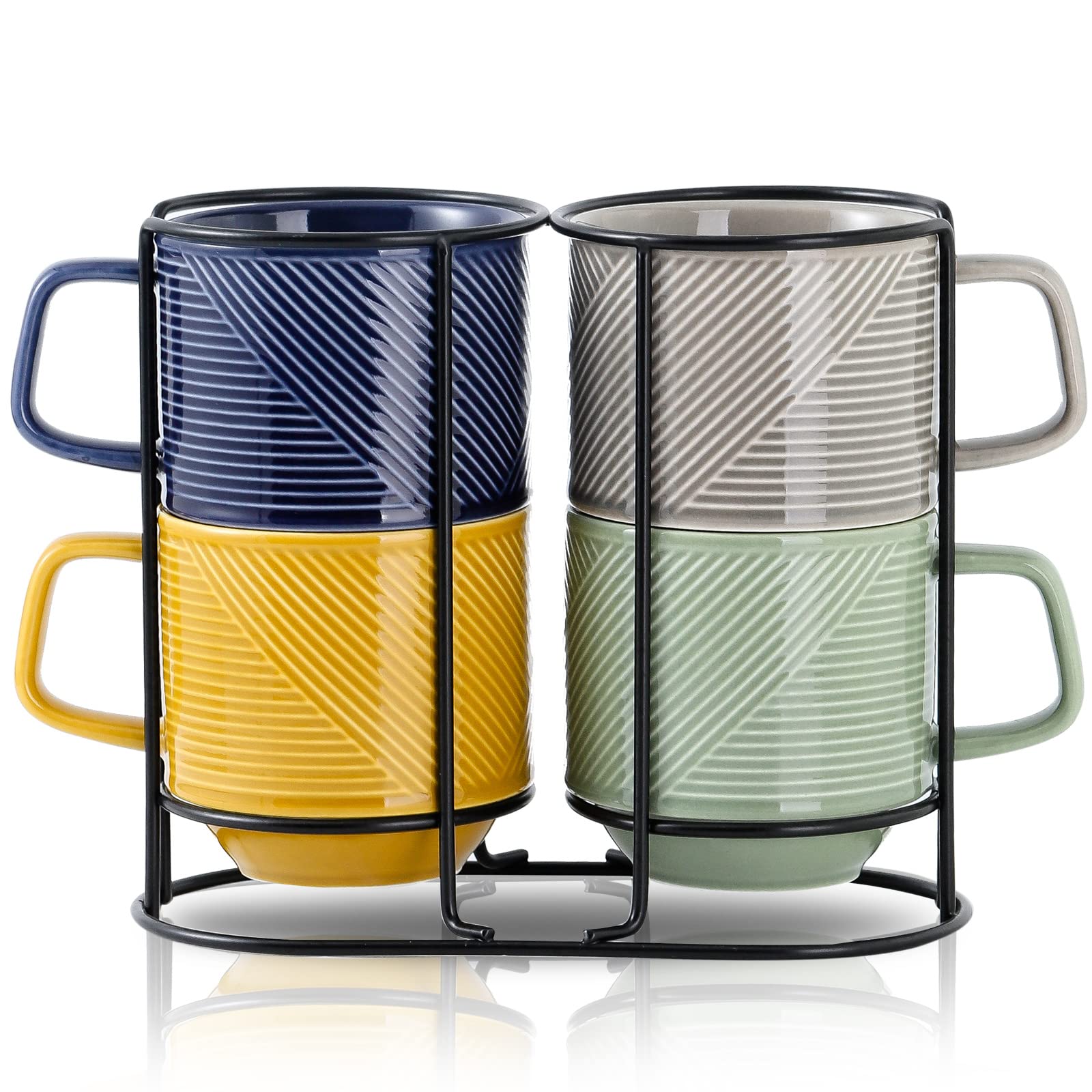 Adewnest Stackable Coffee Mugs with Rack, 13 oz, Multicolor