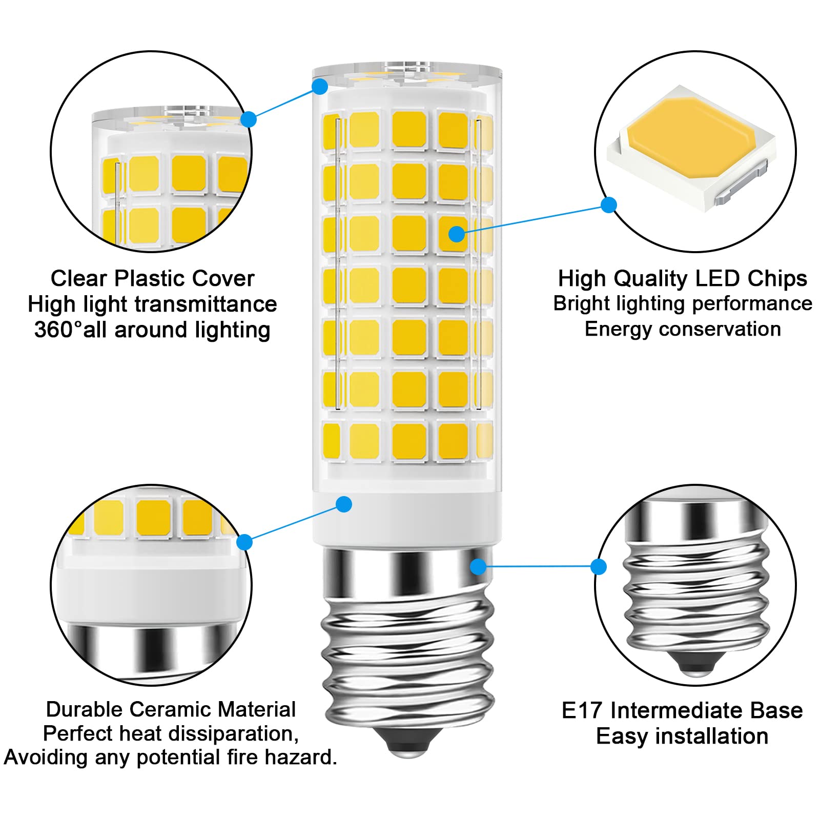 Taiyaloo Led Microwave Light Bulbs Under Hood 60W Equivalent, E17 Led Bulb Dimmable For Range Hood, Refrigerator, 7W 630 Lumens,