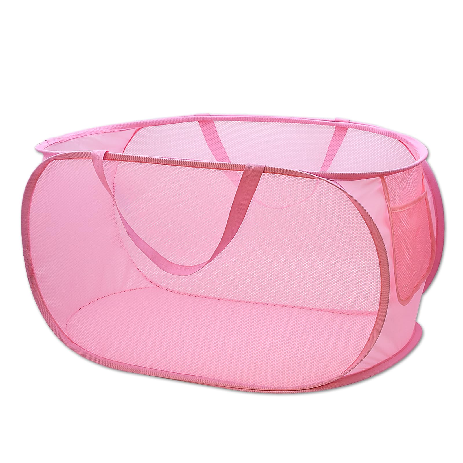 Sturdy Mesh Laundry Hamper Basket Bag,Pop Up Basket With Side Pocket For Laundry Room, Bathroom, Kids Room, College Dorm Or Trav