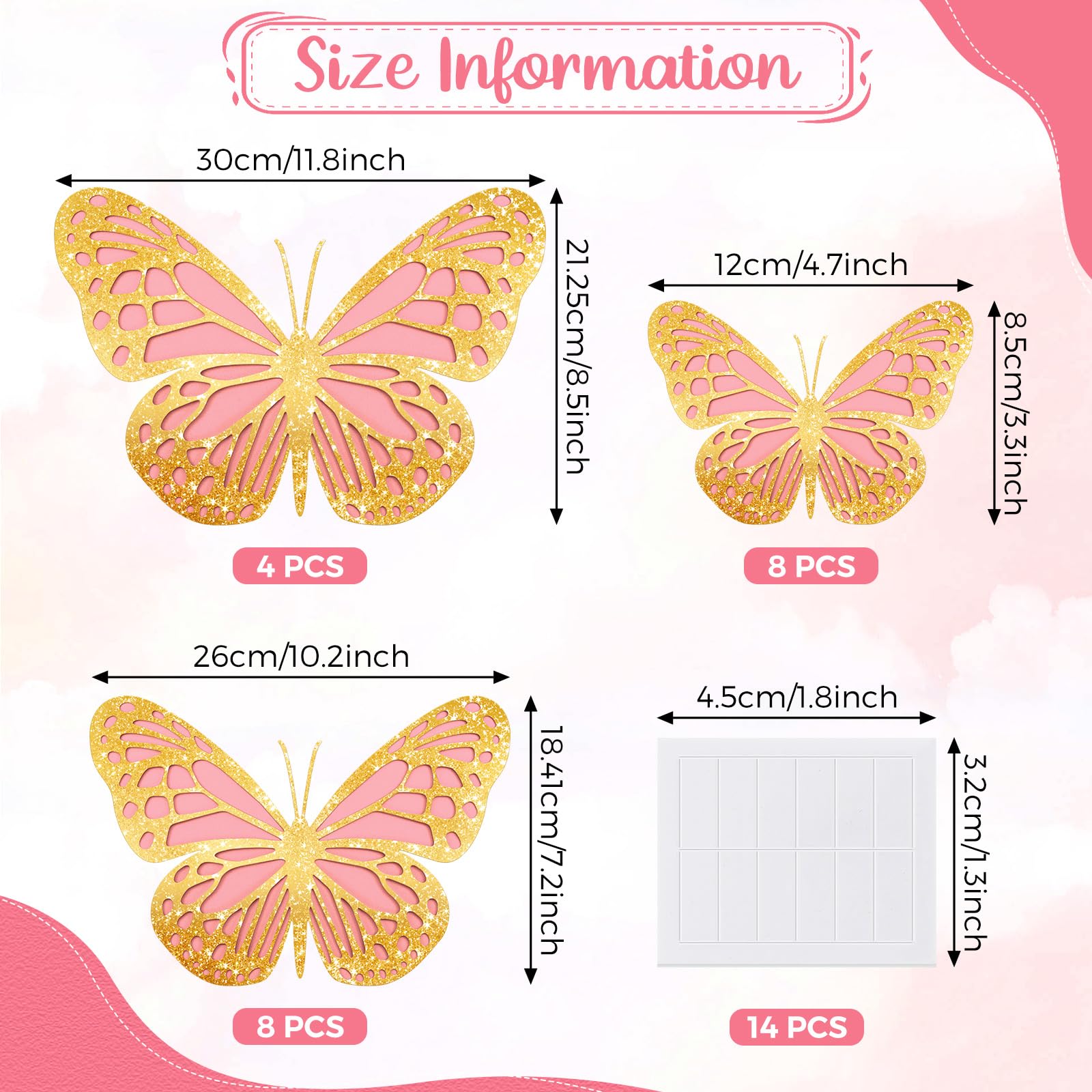 Geosar 20 Pcs 3D Large Butterfly Party Decoration 2 Layer Giant Paper Butterfly Stickers For Birthday Baby Shower Nursery Wall D