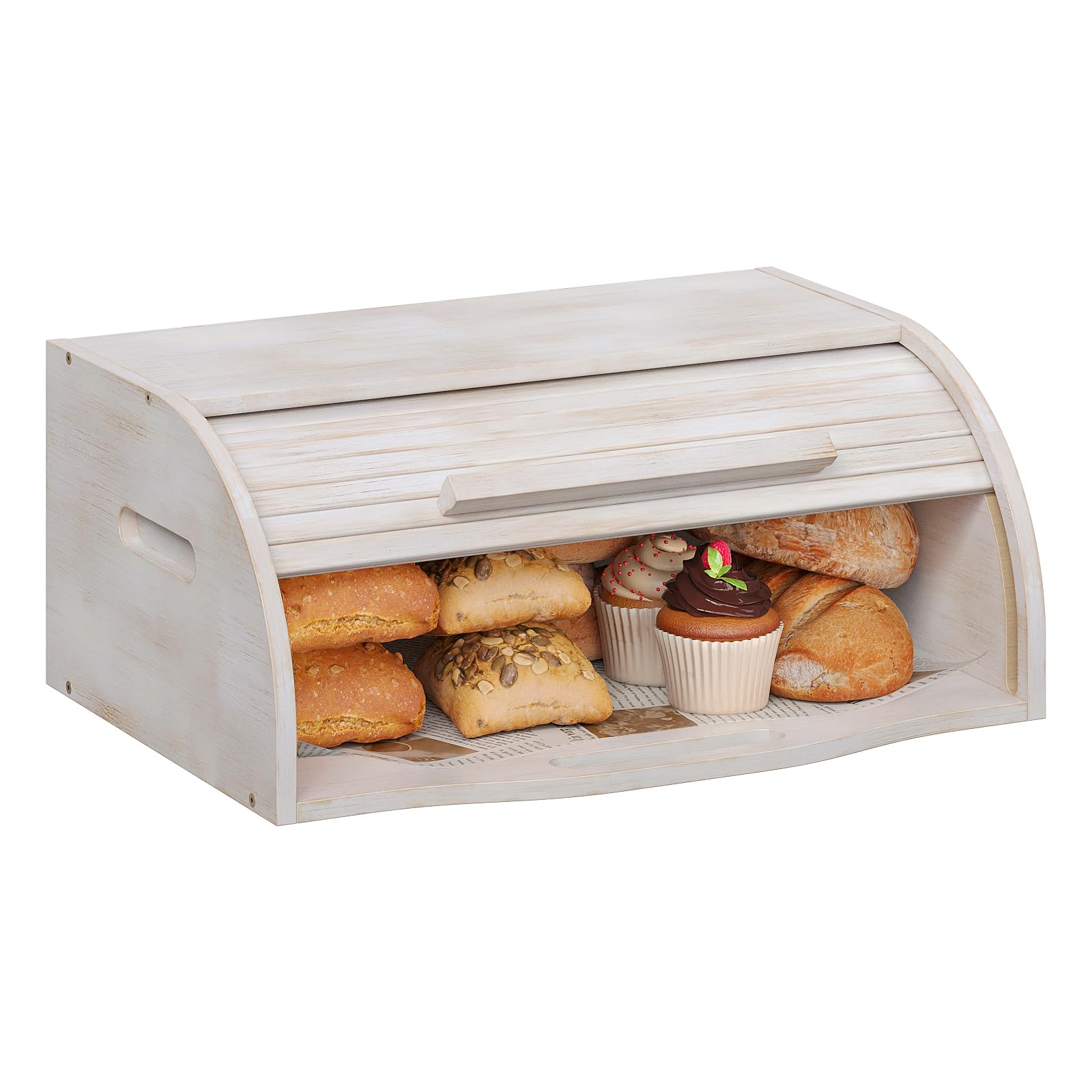 Trironsun Bamboo Roll Top Bread Box for Kitchen Countertop Large Capacity Bread Storage Bin Wooden Bread Storage Organizer Natur