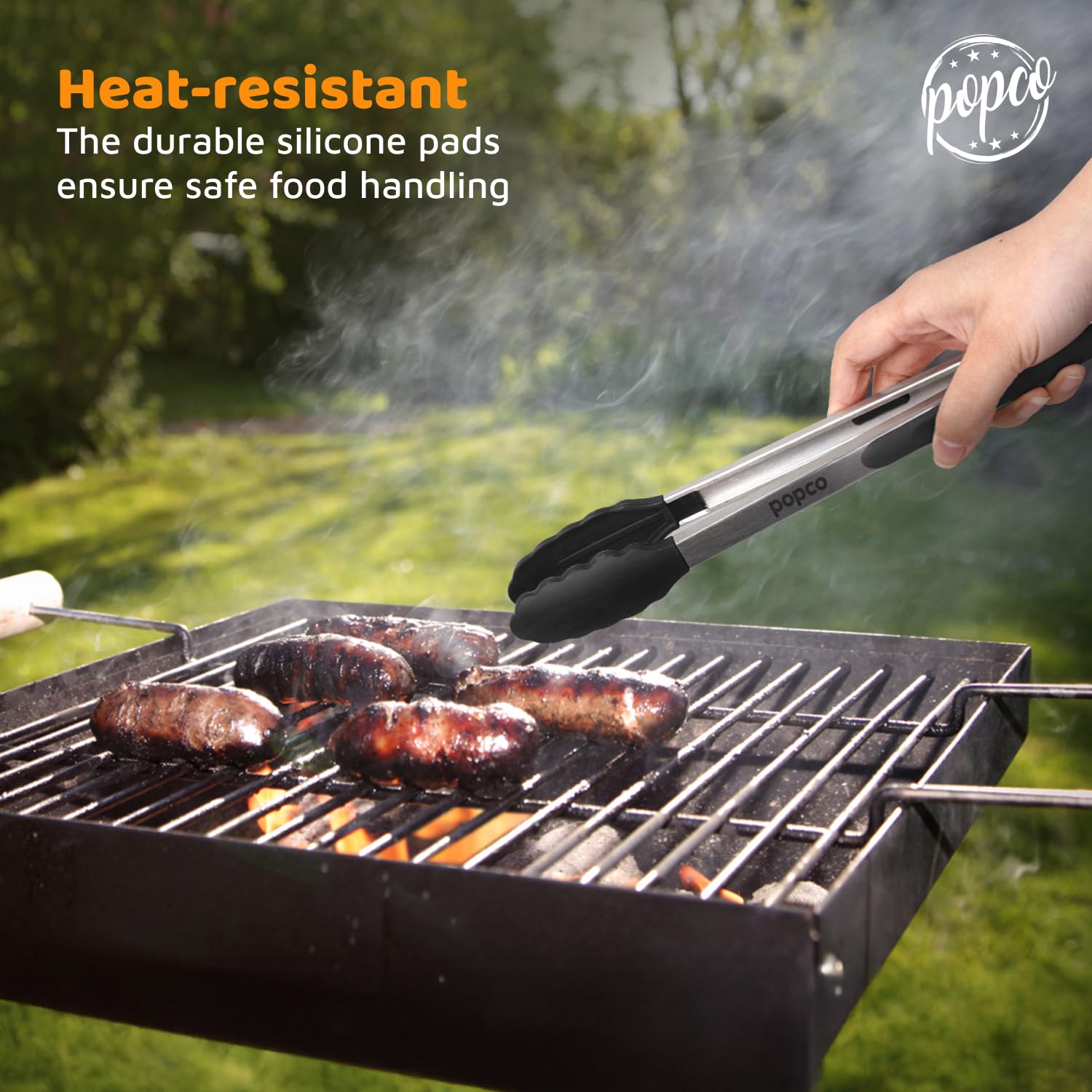 Popco Silicone Tongs for Cooking Grilling (3 food tongs x 7/9/12'') Heavy Duty Stainless Steel BBQ Tongs for Grilling  Cooking Tongs  Kitchen Tongs with Silicone Tips  Salad Tongs  Rubber Tongs Buffet