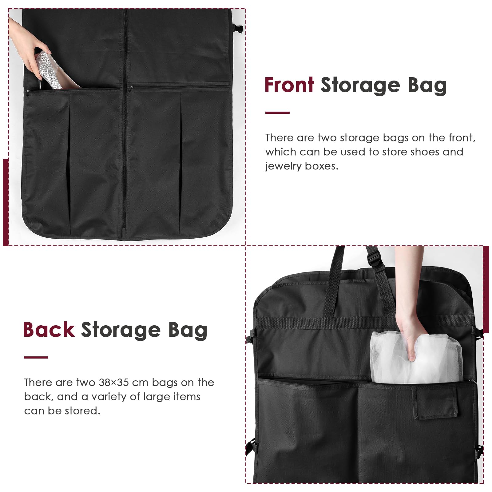 Kntiwiwo Wedding Dress Garment Bag 72'' Dress Bags for Gowns Long with Accessories Pockets Bridal Garment Cover with Adjustable Handles for Wedding Dress  Prom Evening Gown