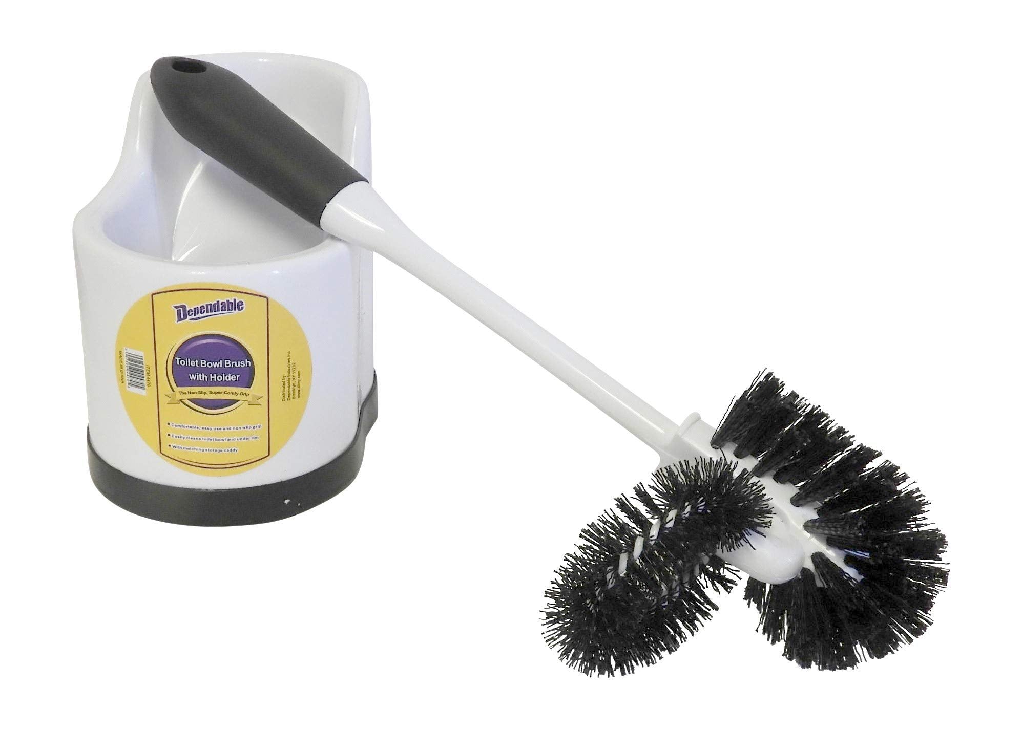 Dependable Industries Inc. Essentials Toilet Bowl Brush Set With Rim Cleaner And Holder Set - Toilet Bowl Cleaning System With S