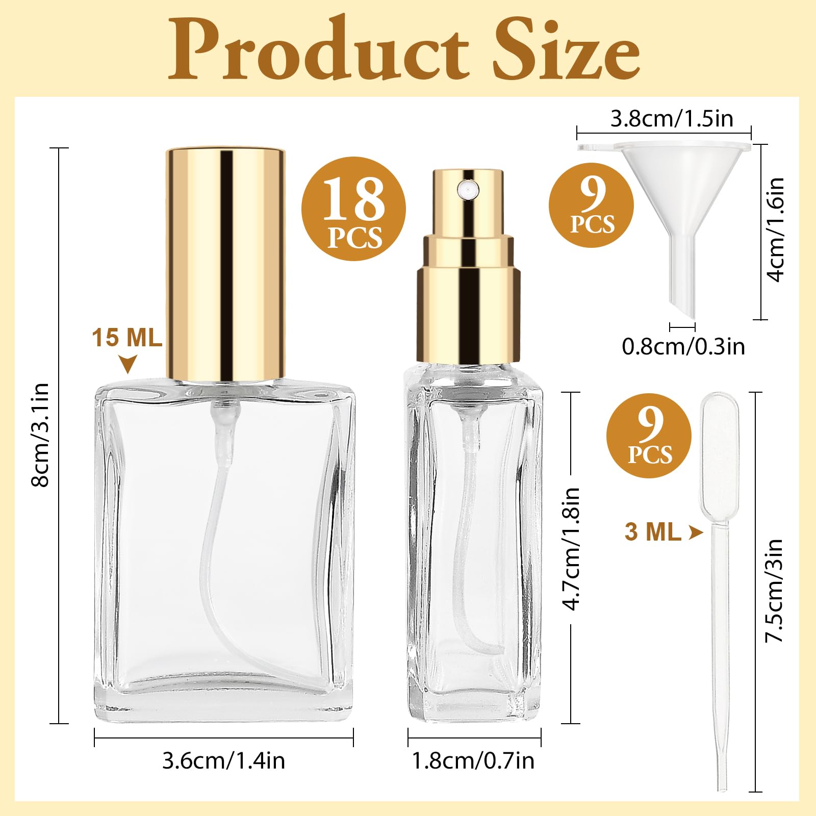 Lainballow 18Pcs Clear Perfume Spray Bottles,15Ml Glass Perfume Atomizer,Empty Fine Mist Atomizer Sprayer, Portable Perfume Bott
