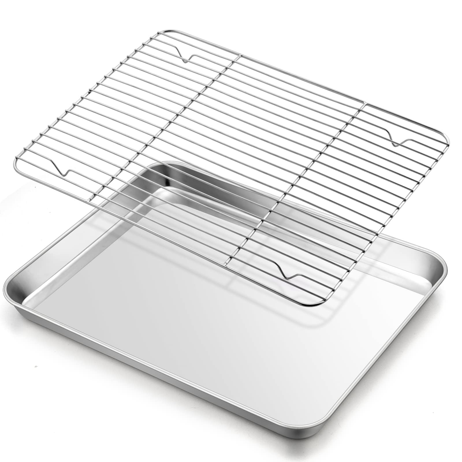 Baking Sheet With Rack Set, E-Far 16   X12    Stainless Steel Cookie Sheet Pan For Oven, Rimmed Metal Tray With Wire Cooling Rac