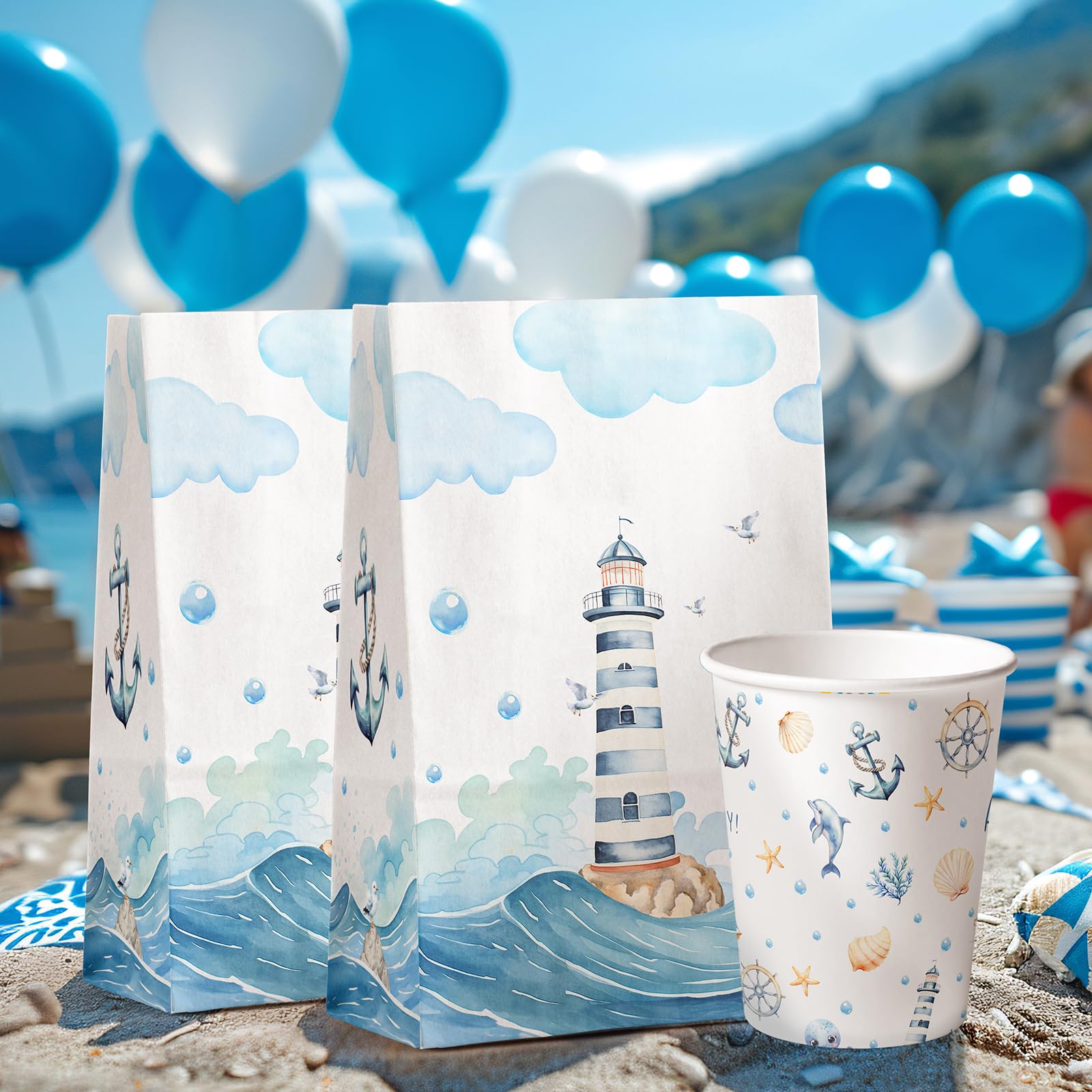 Celee 24-Pack Nautical Goodie Bags With Stickers - Ideal For Kids' Birthdays, Baby Showers, And Nautical Themed Parties