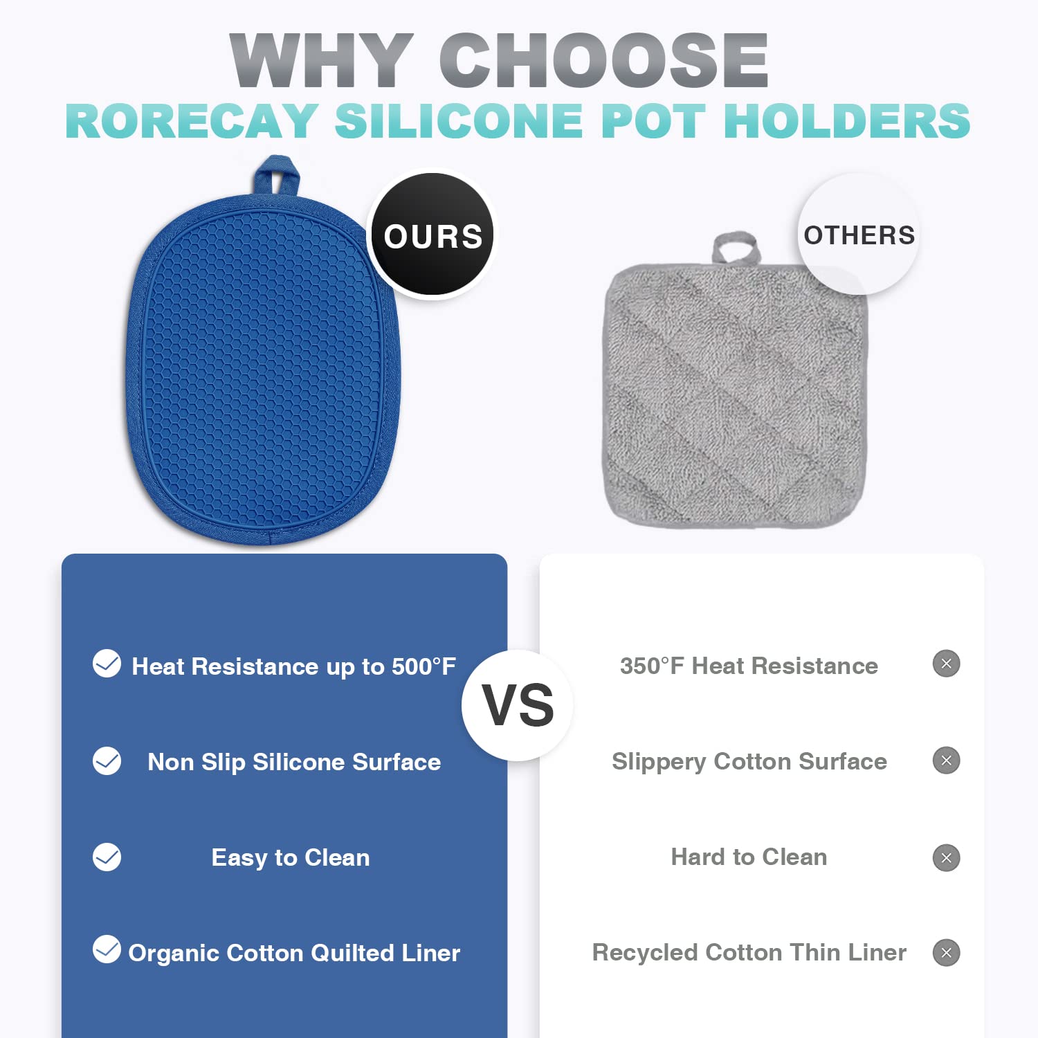 Rorecay Silicone Pot Holders Sets: Heat Resistant Oven Hot Pads With Pockets Non Slip Grip Large Potholders For Kitchen Baking C