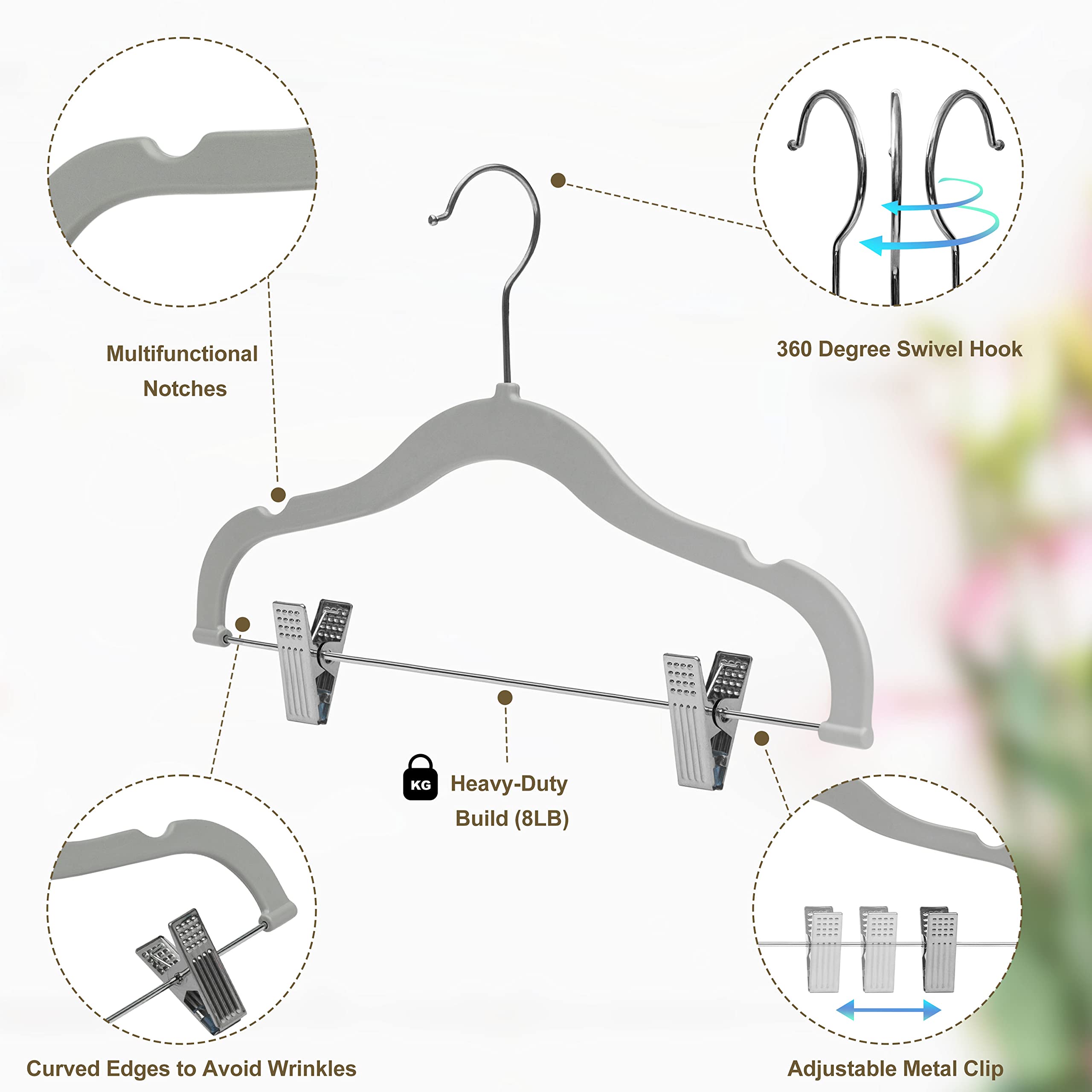 Quality Kids Children'S Plastic Non Velvet Non-Flocked Thin Compact Skirt Pant Coat Hangers With Metal Clips For Skirts Pants Bl