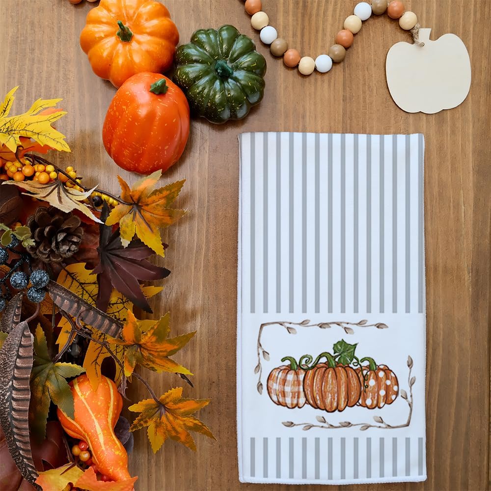 Arkeny Fall Kitchen Towels Set Of 2,Orange Pumpkin Maple Autumn Dish Towels 18X26 Inch Drying Dishcloth,Farmhouse Home Decoratio
