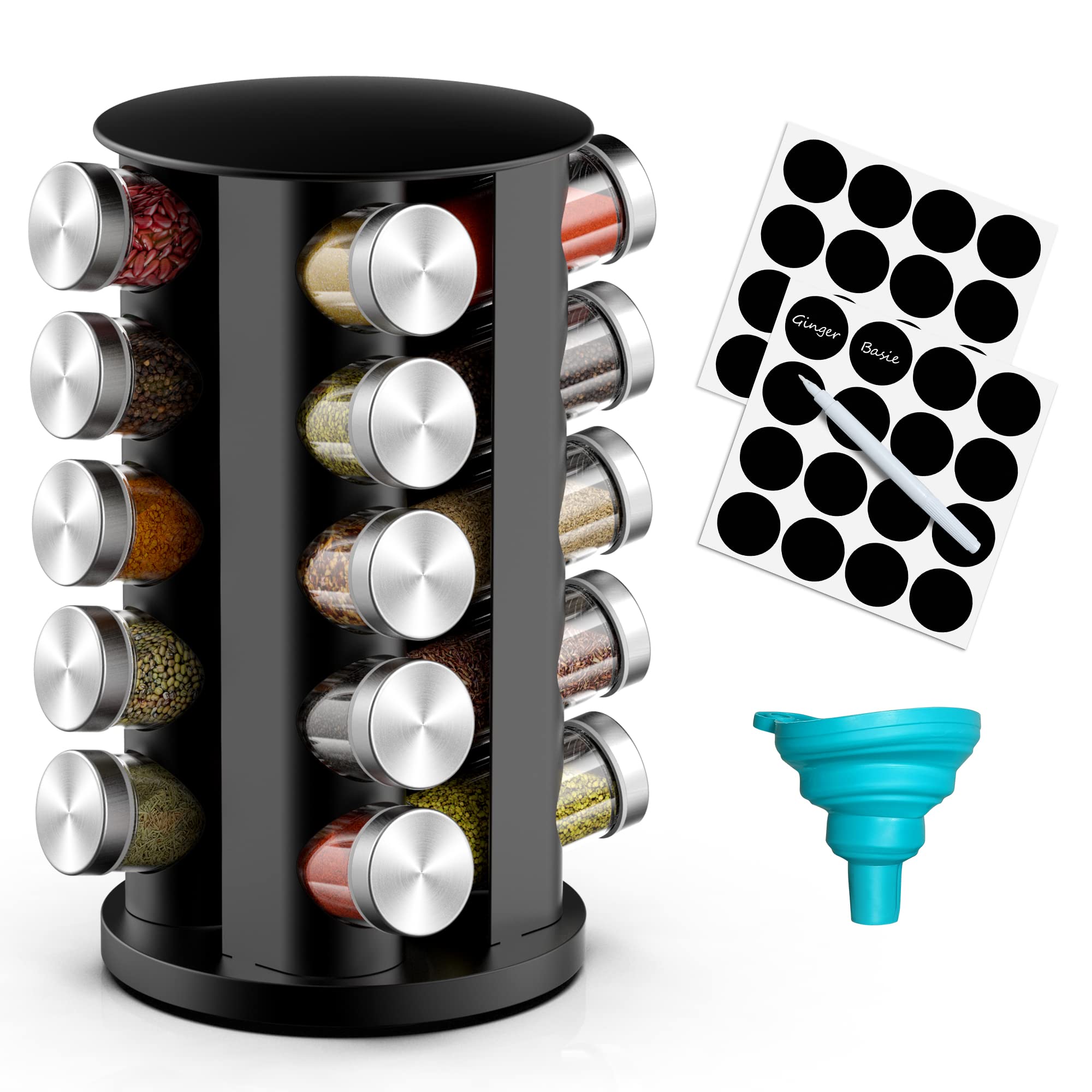 Rotating Spice Rack Organizer for Cabinet, Spice Racks Storage with 20 Jars, Spinning Spice rack for Kitchen Countertop, Spice H