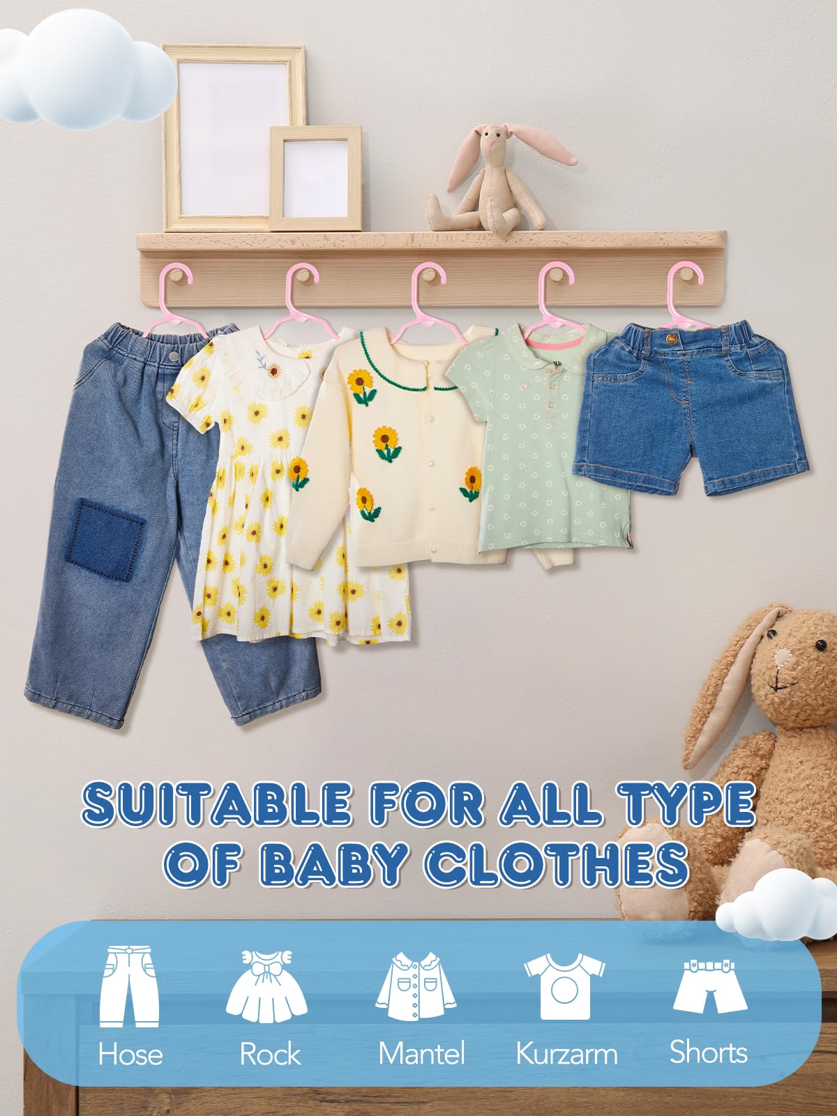 Smartor 60 Pack Baby Hangers - 11.7 Inch Plastic Baby Hangers For Closet - Childrens Hangers For Clothes & Infant Hangers For Cl