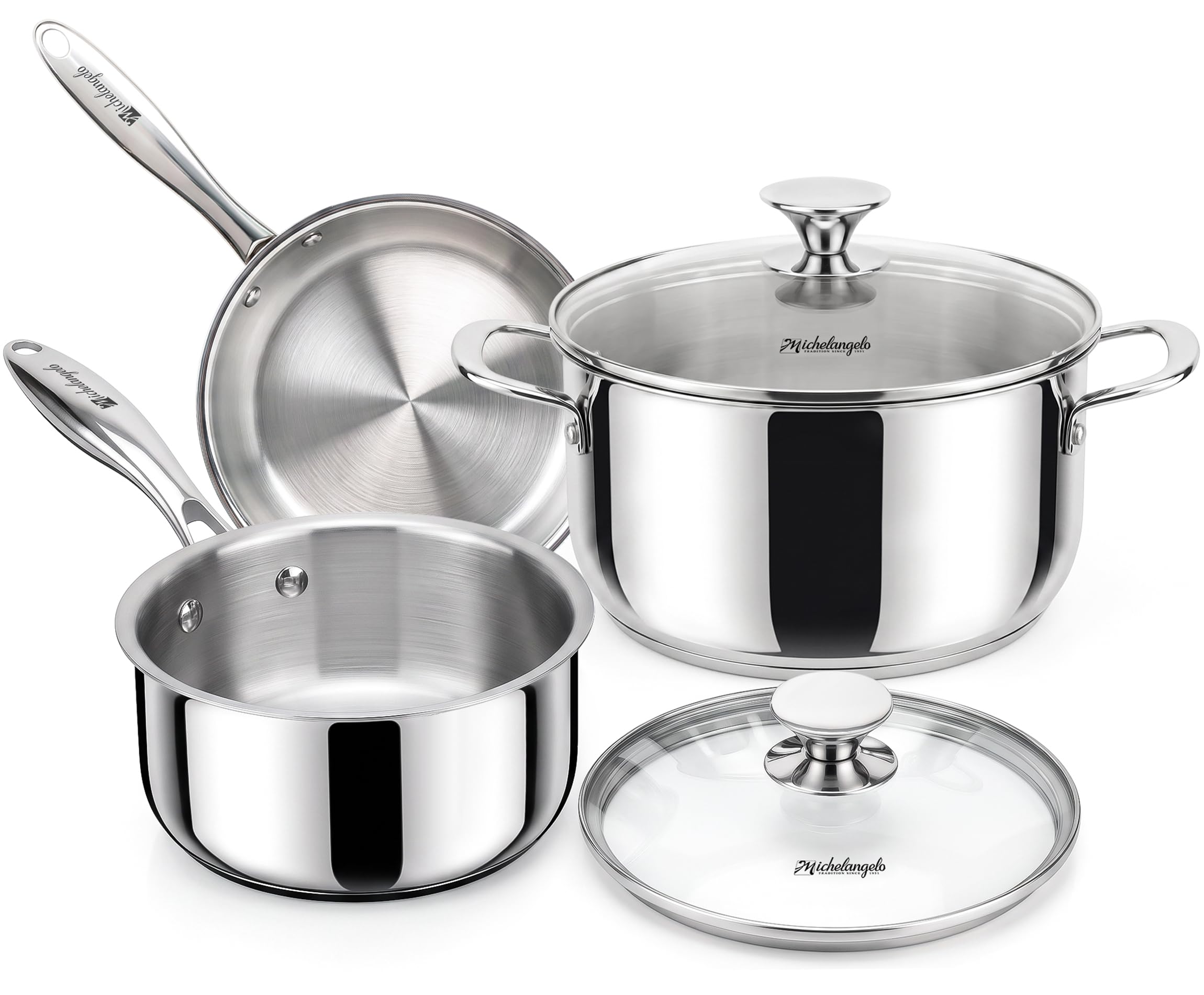 MICHELANGELO 5Piece Stainless Steel Pots and Pans Set with Glass Lids