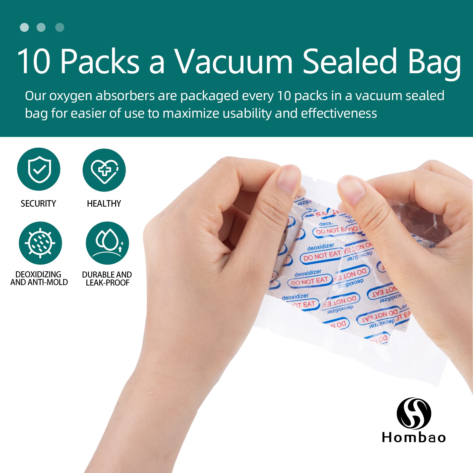Hombao 400Cc Food Grade Oxygen Absorbers -120 Packs (10 Packs X 1 Vacuum Bag) Oxygen Absorbers For Food Storage, Oxygen Packet F