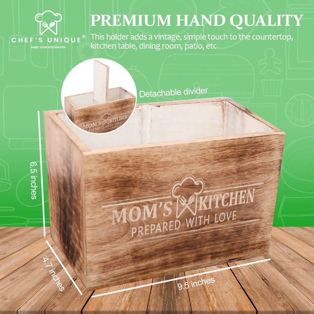 Chef'S Unique Wooden Utensil Holder For Countertop Mothers Day Gift - Durable Cooking Utensils Holder - Large Rustic Countertop