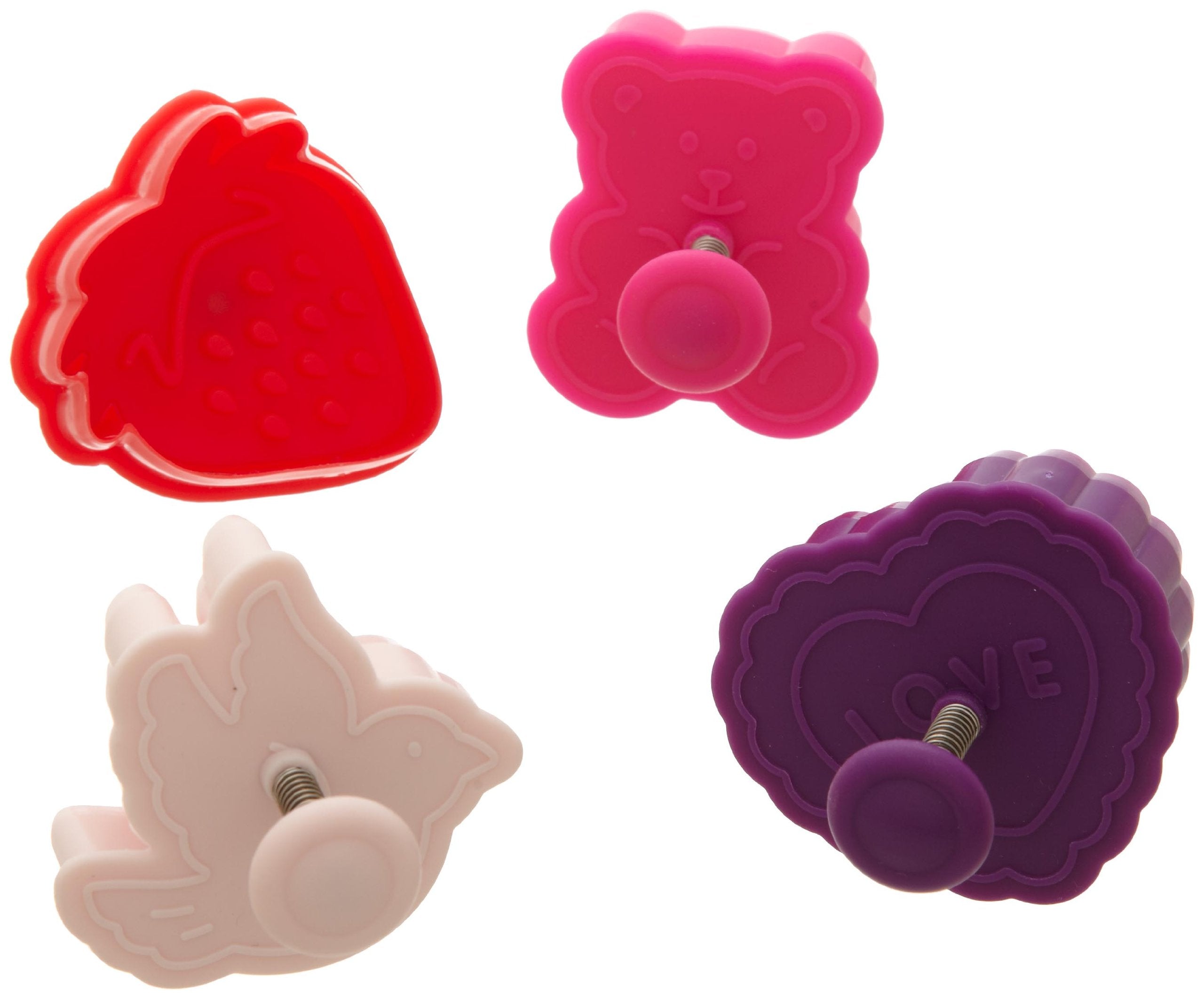 Ateco Valentine Themed Plunger Cutters, Set Of 4 Shapes For Cutting Decorations & Direct Embossing, Spring-Loaded Handle, Food S